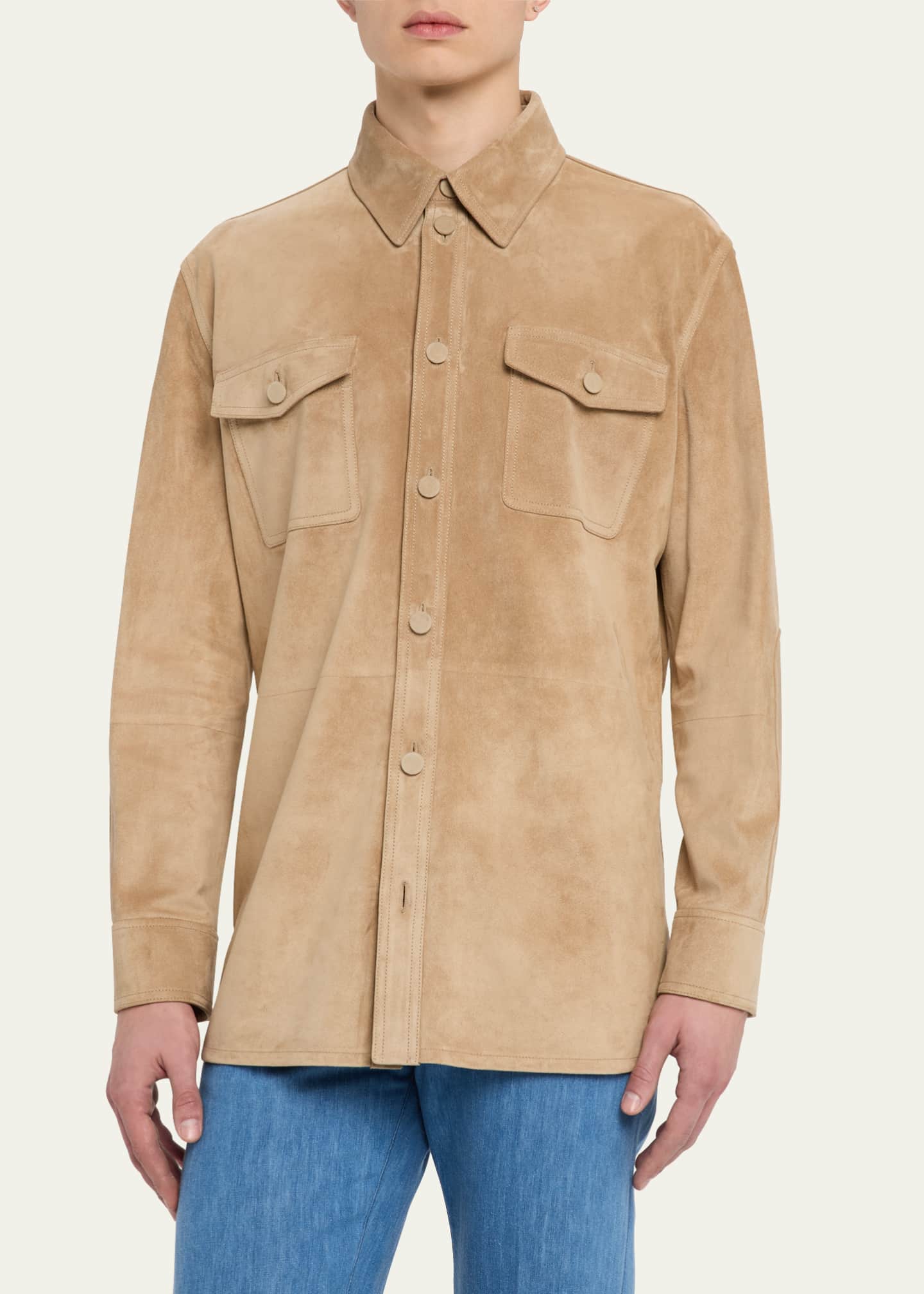 Gabriela Hearst Men's Lucas Suede Overshirt Image 4 of 5