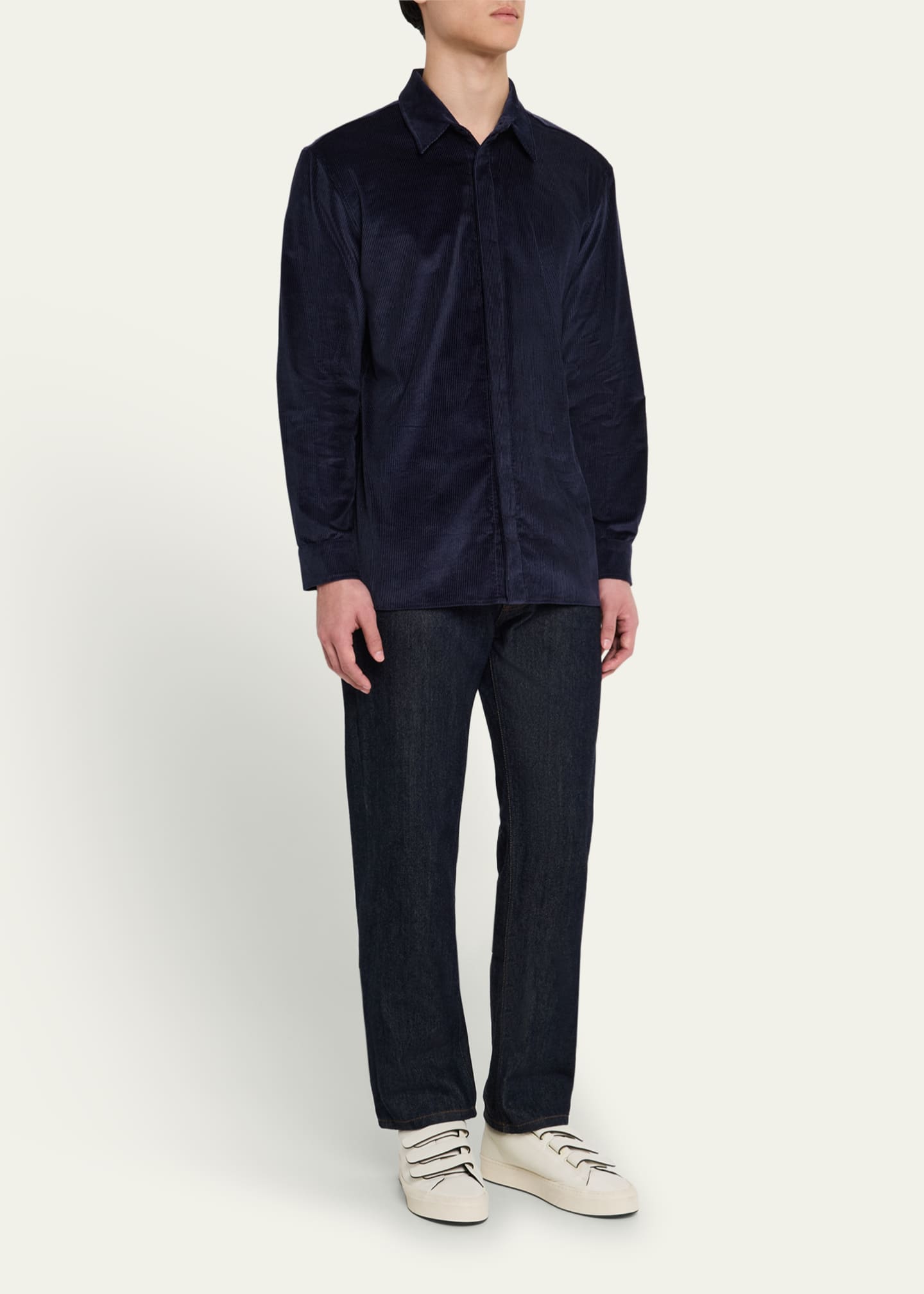 Gabriela Hearst Men's Nicolas Corduroy Concealed-Placket Sport Shirt Image 2 of 5