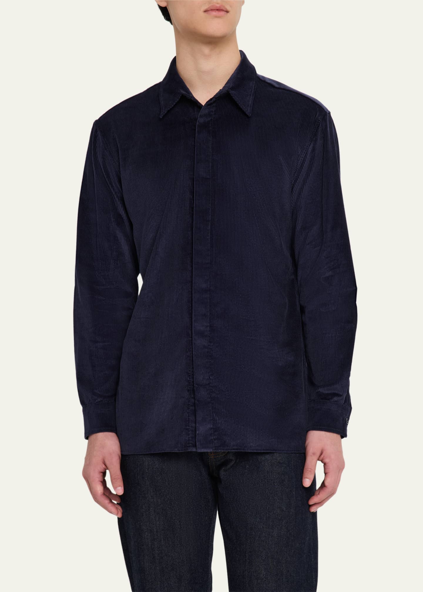 Gabriela Hearst Men's Nicolas Corduroy Concealed-Placket Sport Shirt Image 4 of 5