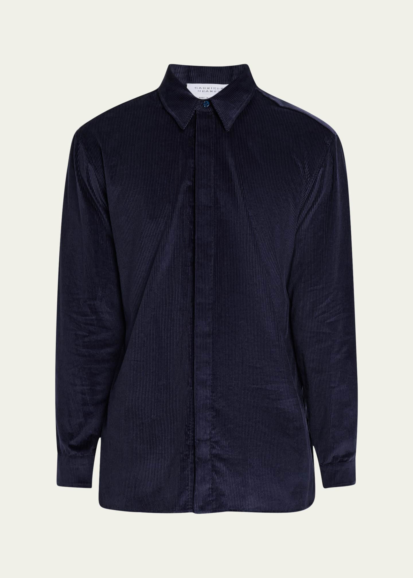 Gabriela Hearst Men's Nicolas Corduroy Concealed-Placket Sport Shirt Image 1 of 5