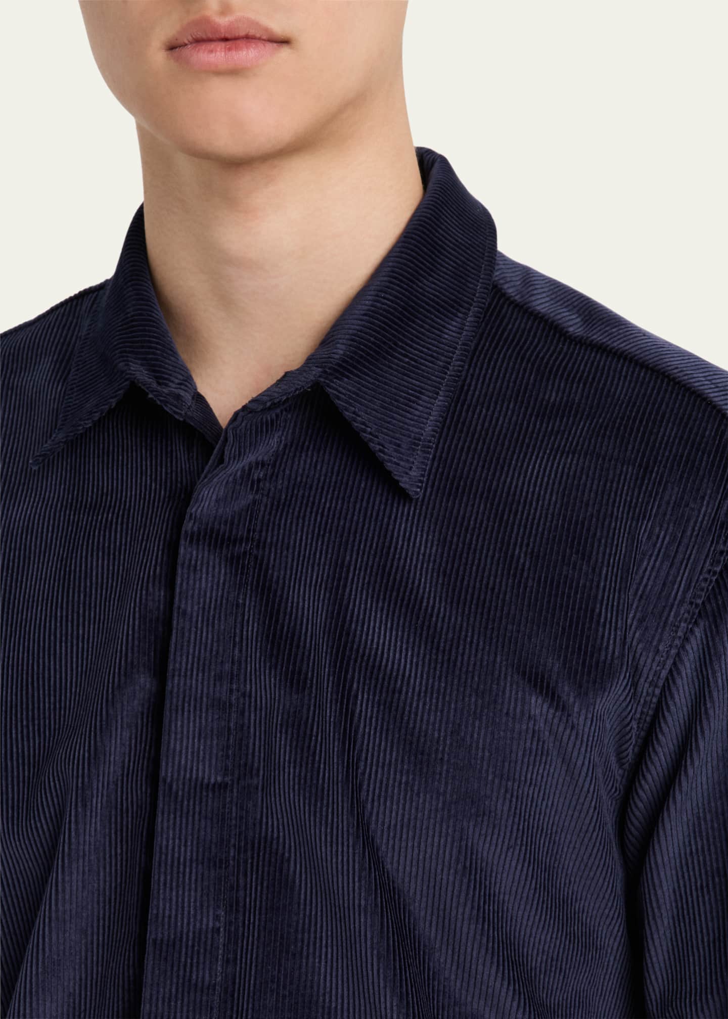 Gabriela Hearst Men's Nicolas Corduroy Concealed-Placket Sport Shirt Image 5 of 5