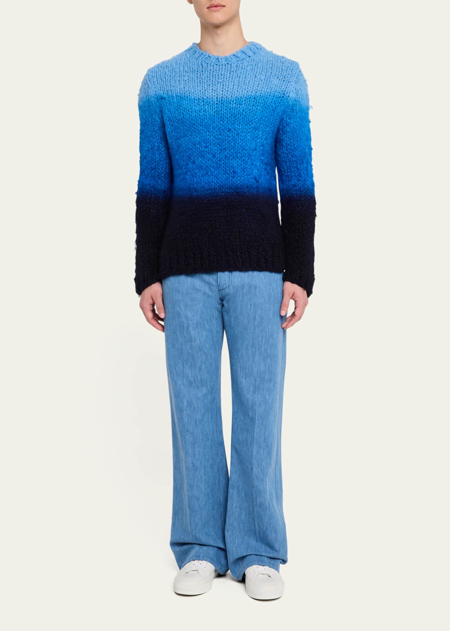 Gabriela Hearst Men's Aion Cashmere Dip-Dye Knit Crewneck Sweater Image 2 of 5