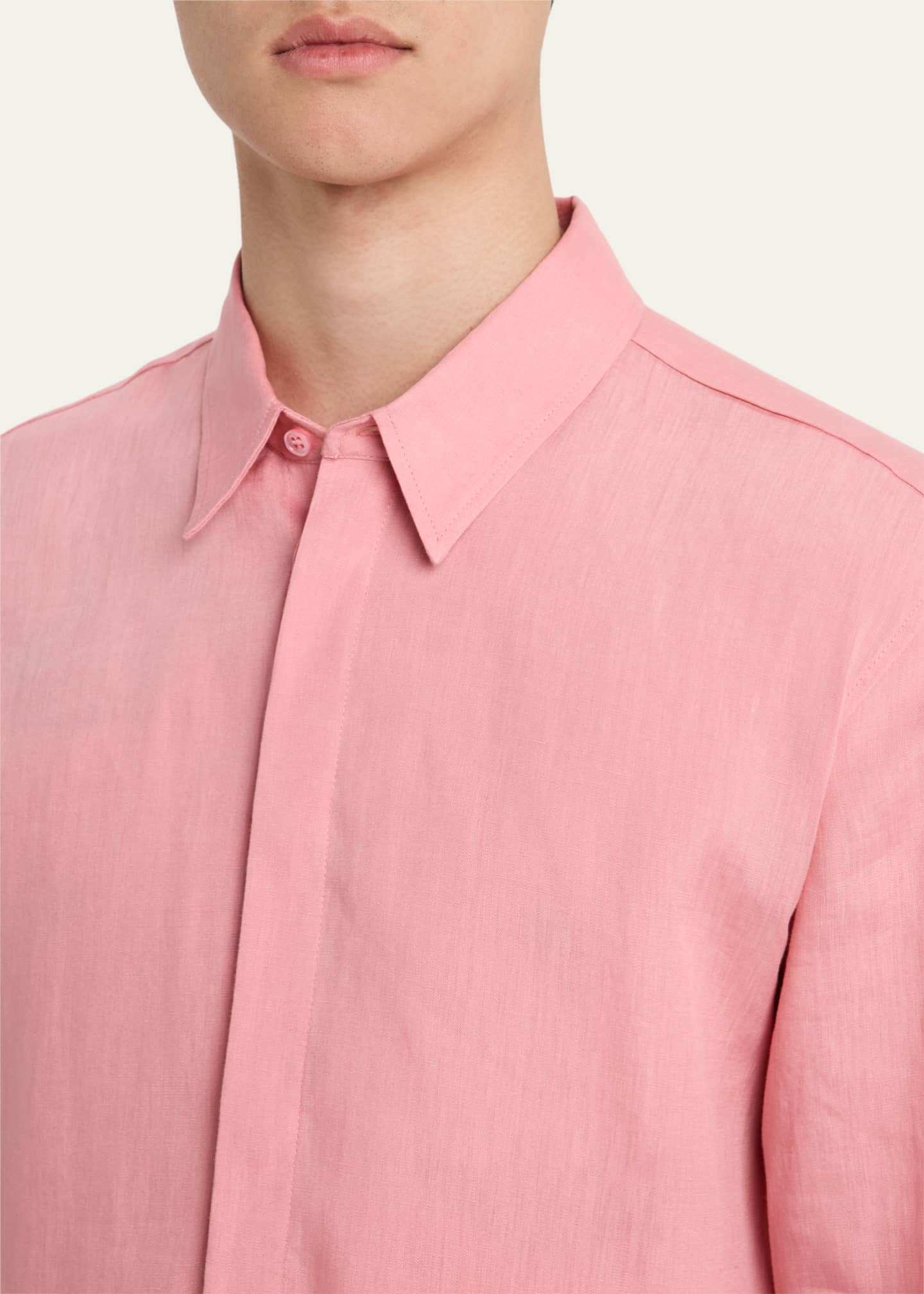 Gabriela Hearst Men's Nicolas Linen Concealed-Placket Sport Shirt Image 5 of 5
