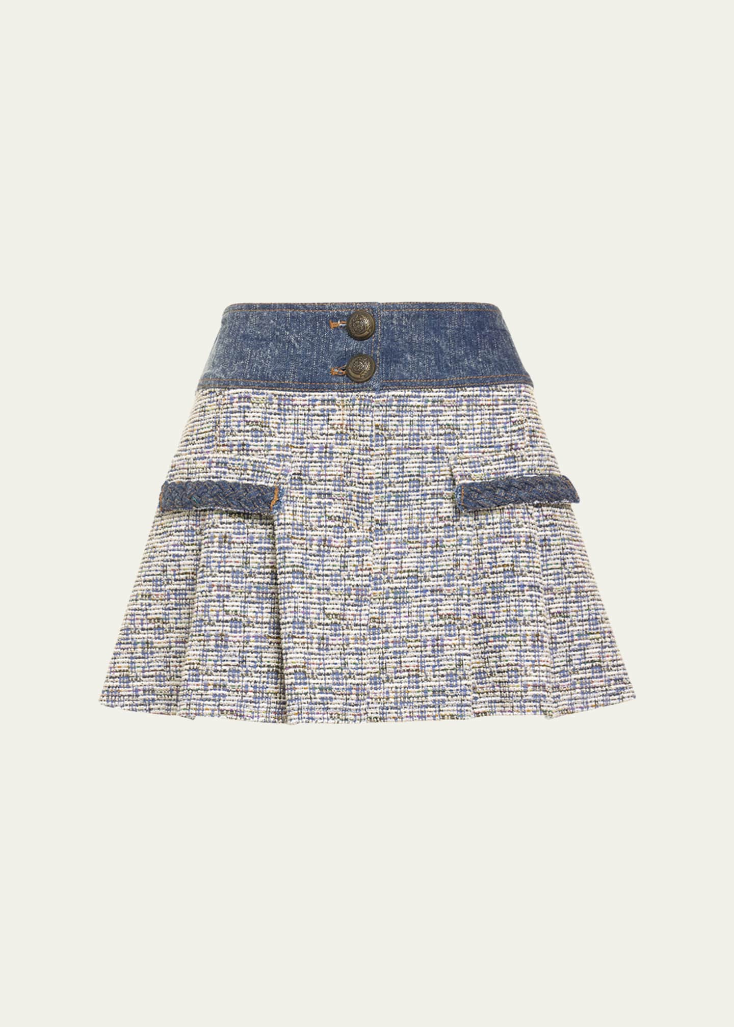 Ramy Brook Jessie Denim-Trim Tweed Mini Skirt Image 1 of 5