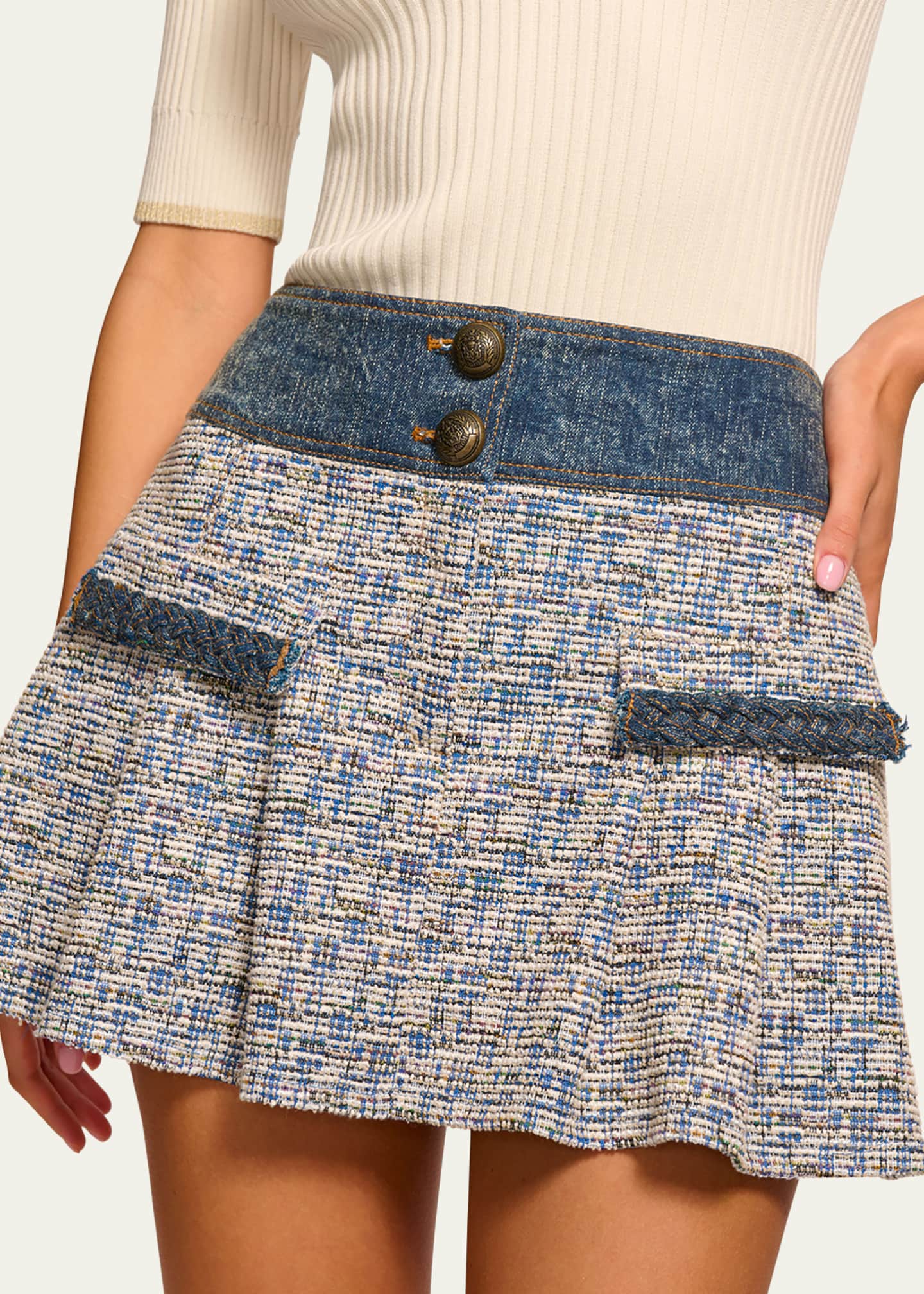 Ramy Brook Jessie Denim-Trim Tweed Mini Skirt Image 5 of 5