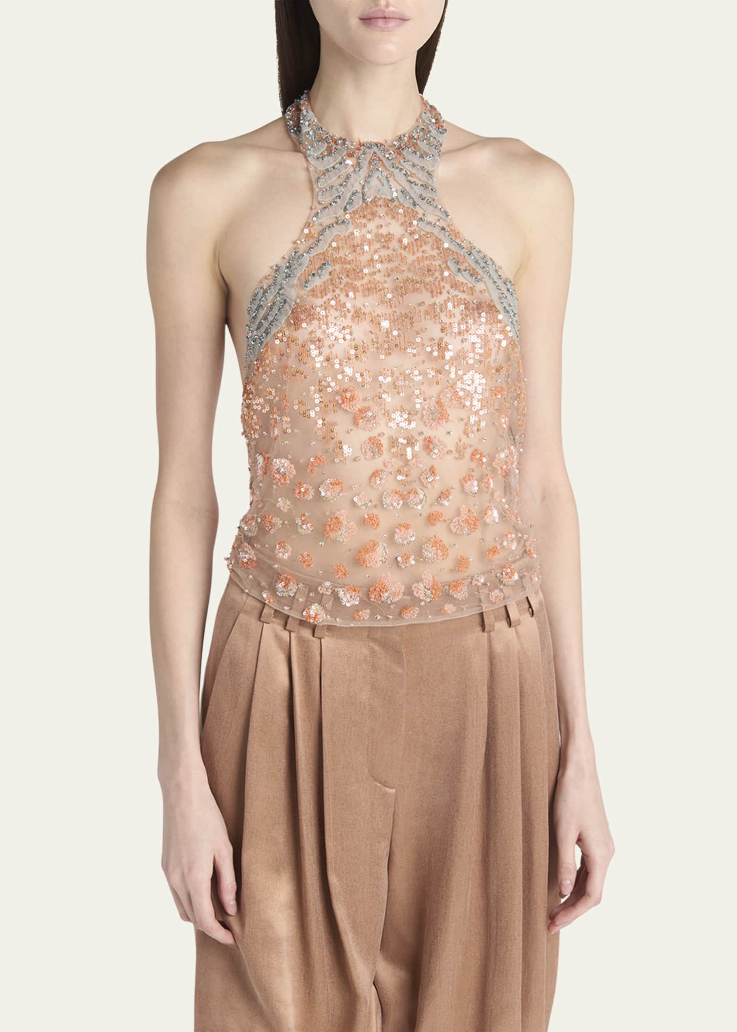 Giorgio Armani Halter Sequined Semi-Sheer Blouse Image 4 of 5