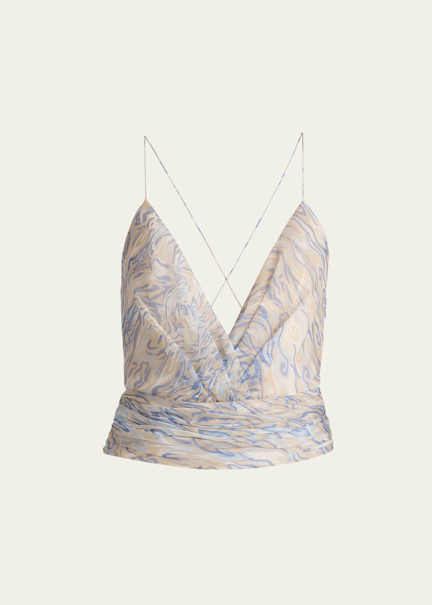 Giorgio Armani Abstract Crisscross Ruched Silk Blouse Image 1 of 5