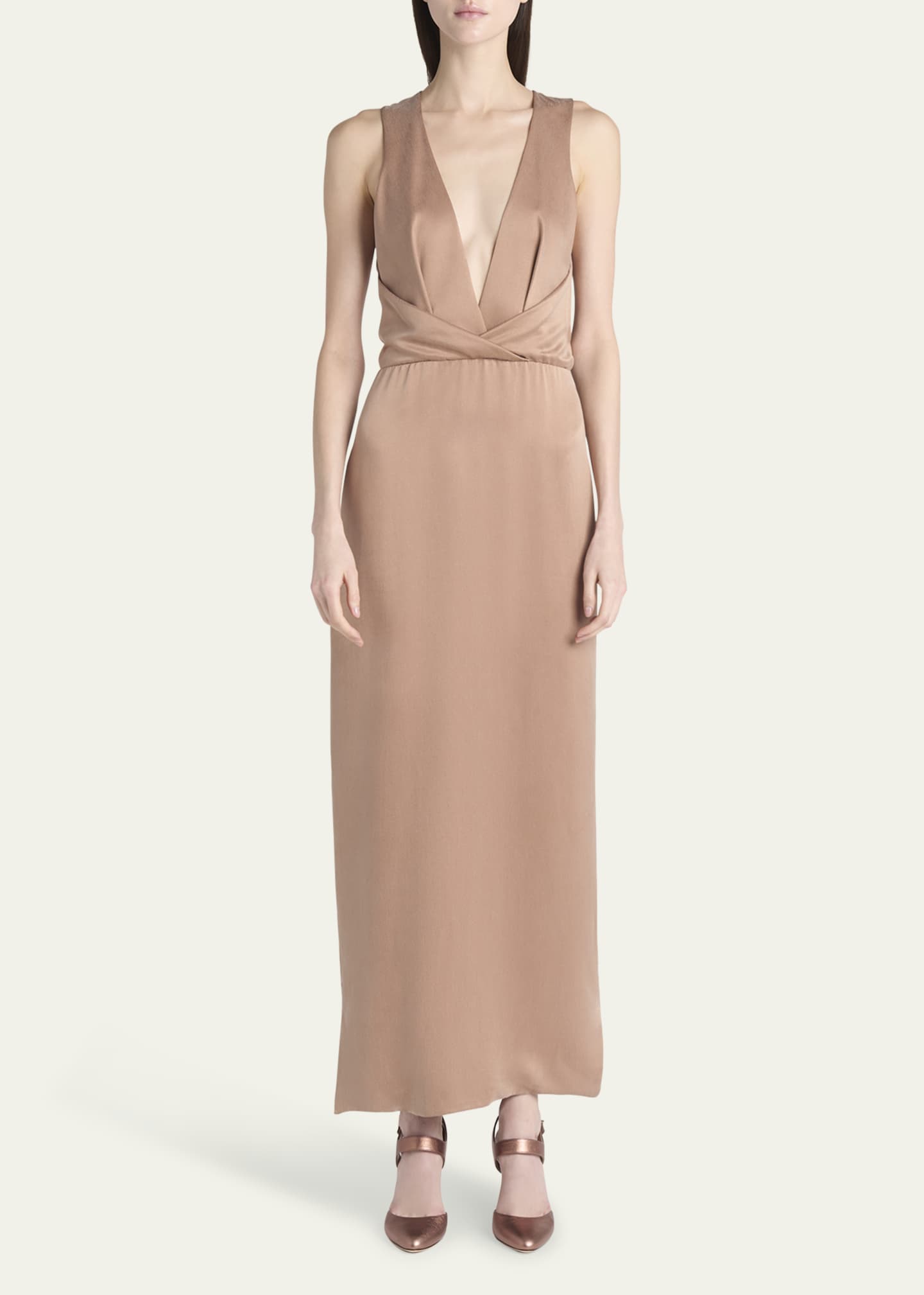 Giorgio Armani Long Crossover Back Slit Silk Dress Image 2 of 5