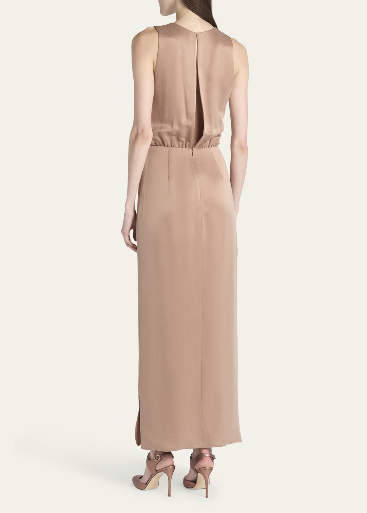 Giorgio Armani Long Crossover Back Slit Silk Dress Image 3 of 5