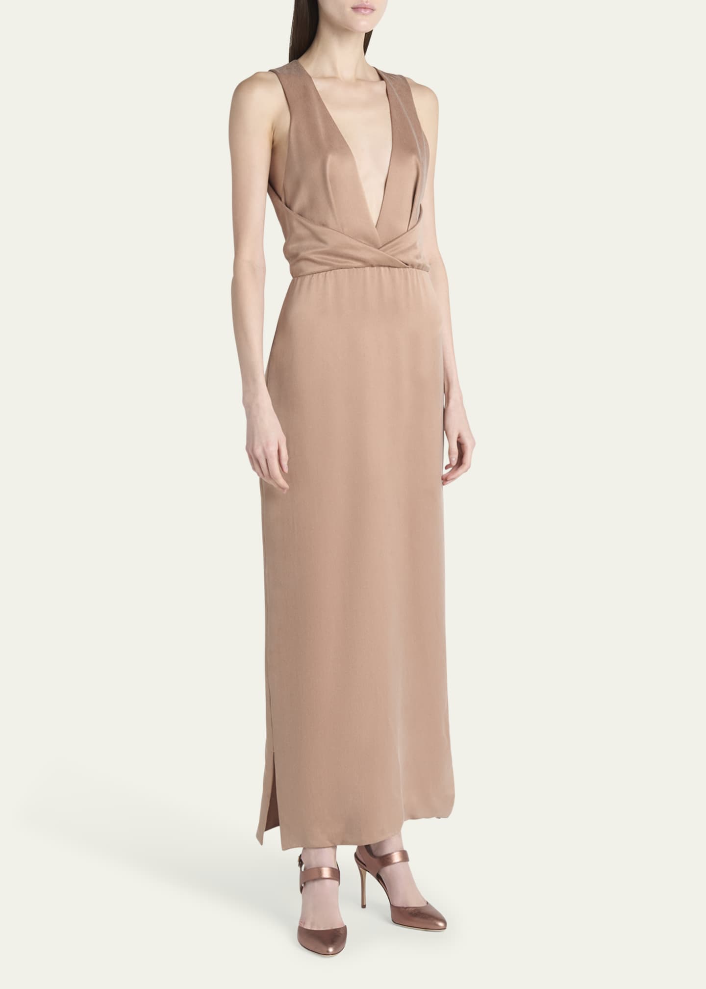 Giorgio Armani Long Crossover Back Slit Silk Dress Image 4 of 5