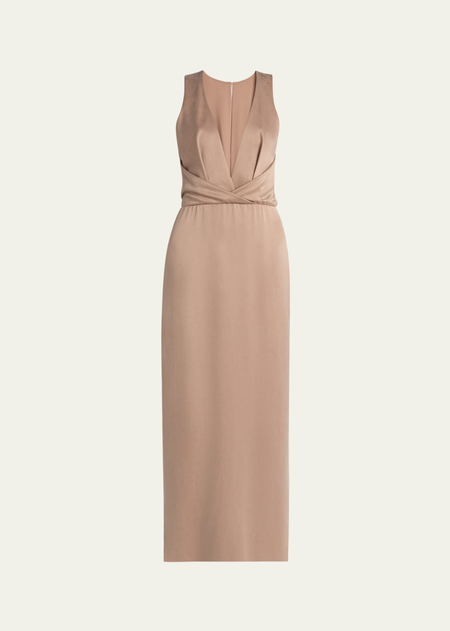 Giorgio Armani Long Crossover Back Slit Silk Dress Image 1 of 5