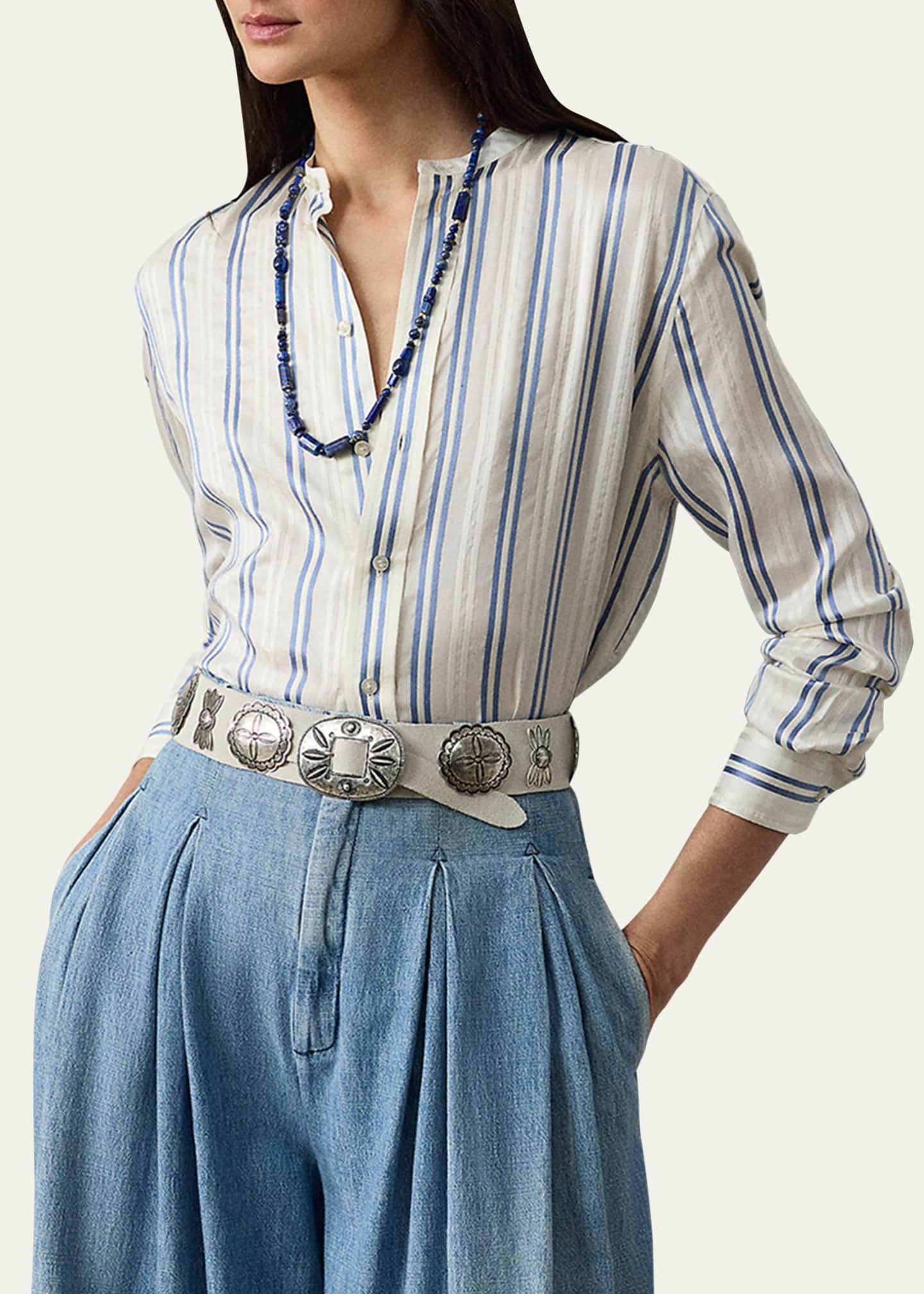Ralph Lauren Collection Imann Striped Mulberry Silk Shirt Image 4 of 5