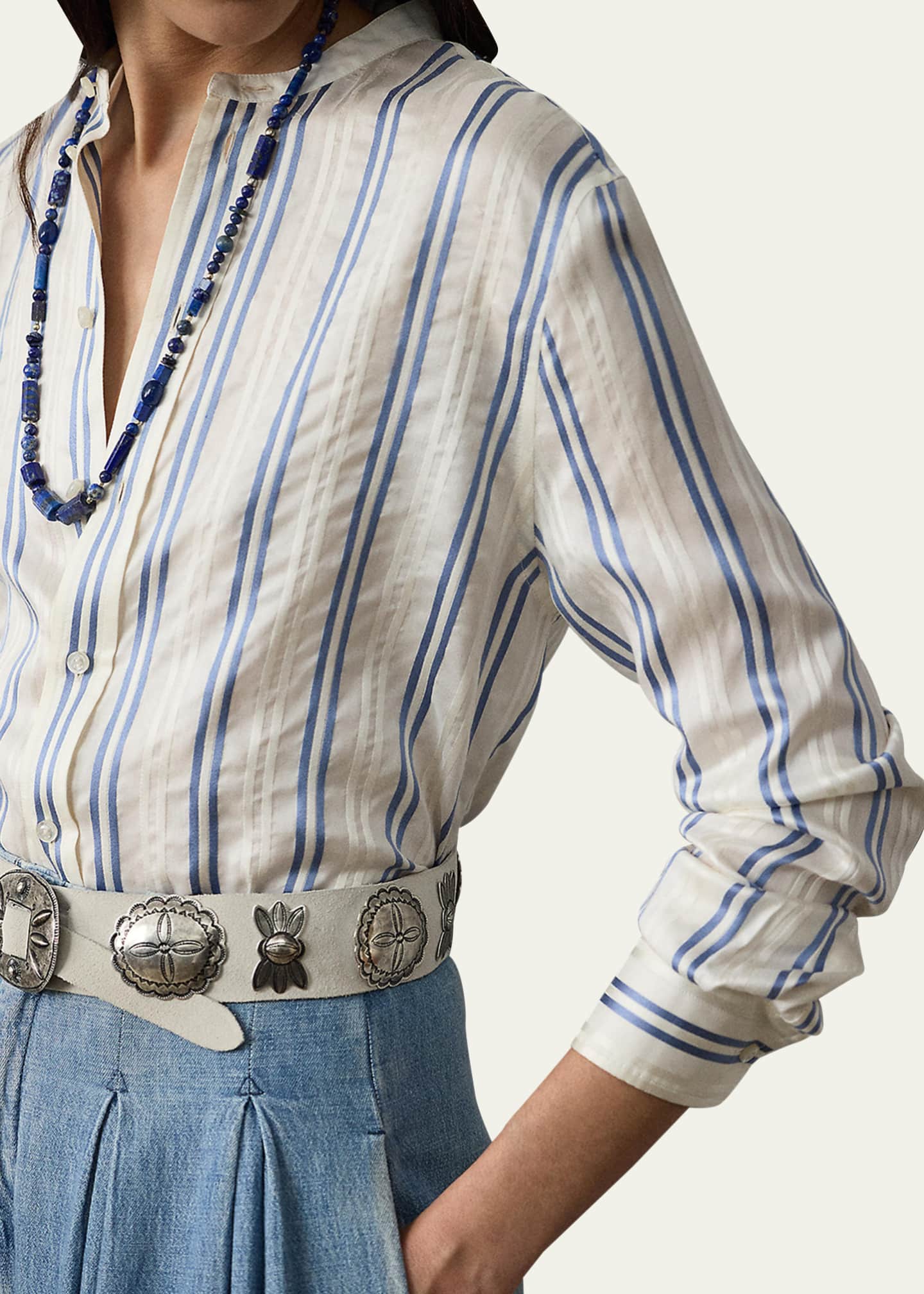 Ralph Lauren Collection Imann Striped Mulberry Silk Shirt Image 5 of 5