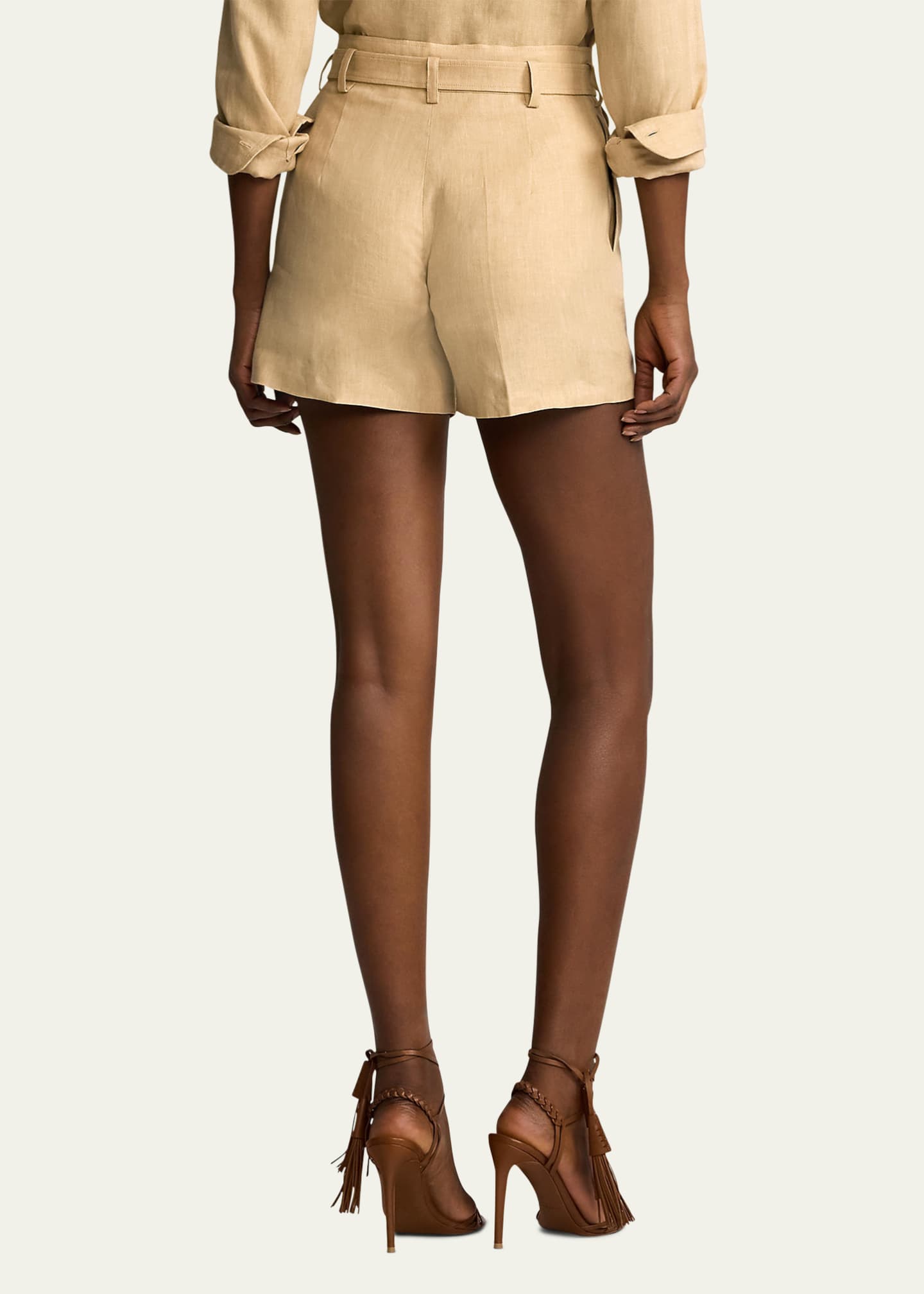 Ralph Lauren Collection Denise Belted Linen Shorts Image 3 of 5