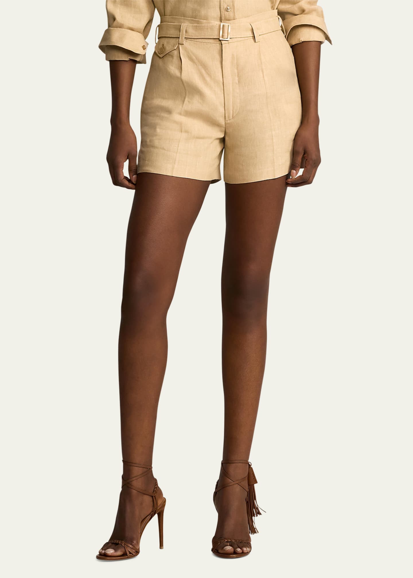 Ralph Lauren Collection Denise Belted Linen Shorts Image 4 of 5