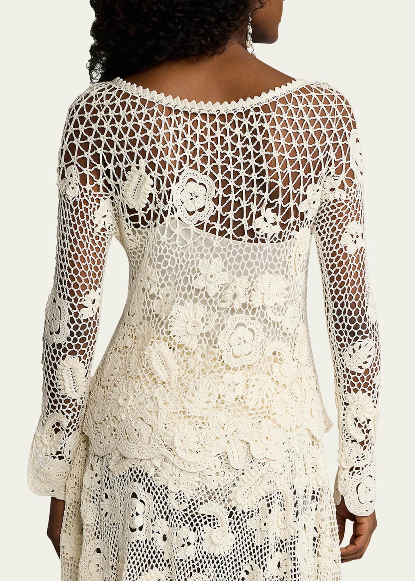Ralph Lauren Collection Floral Crochet Dolman-Sleeve Sweater Image 3 of 5