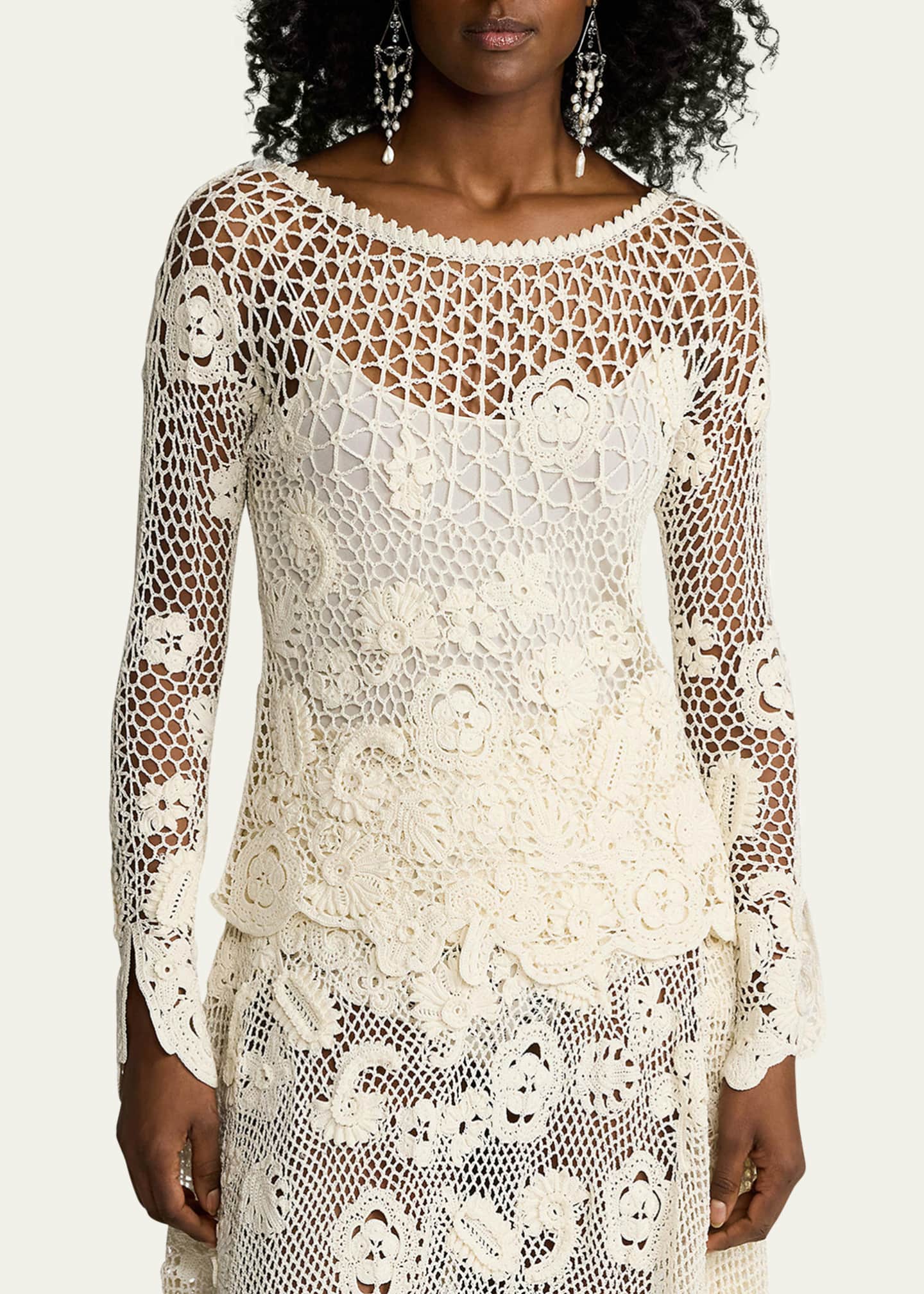 Ralph Lauren Collection Floral Crochet Dolman-Sleeve Sweater Image 4 of 5