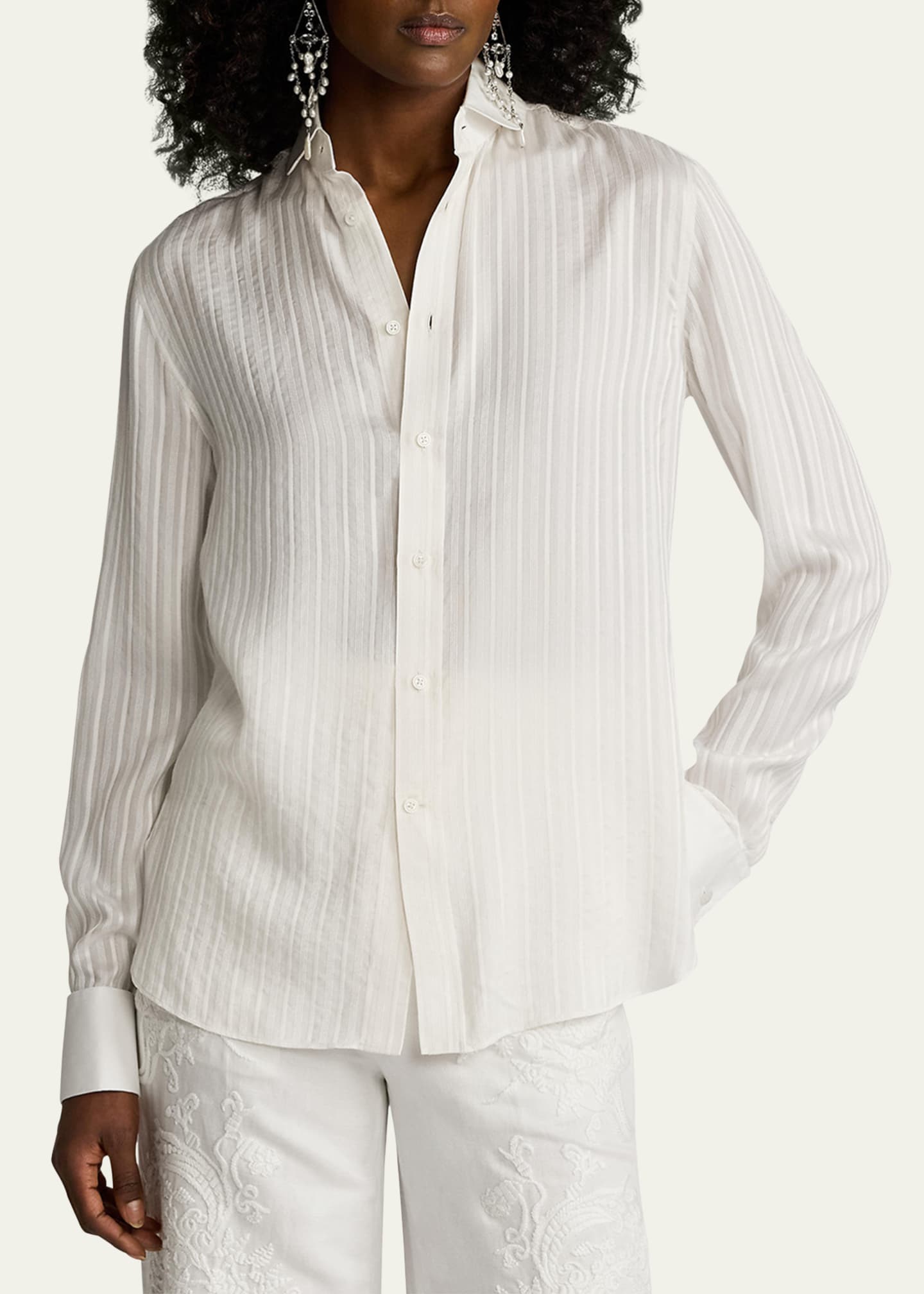 Ralph Lauren Collection Cormac Stripe Tonal Jacquard Shirt Image 4 of 5