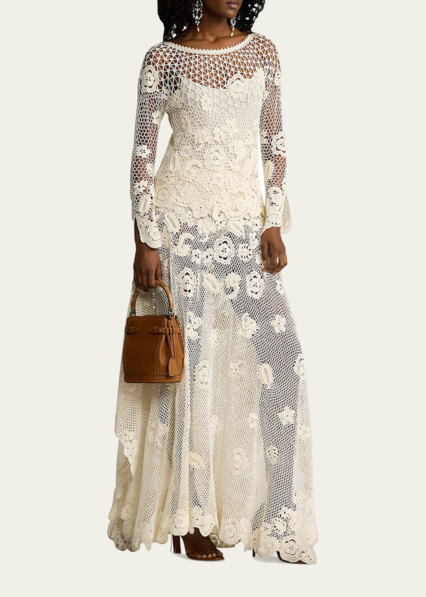 Ralph Lauren Collection Hand-Crocheted Floral Silk Sweater Skirt Image 2 of 5