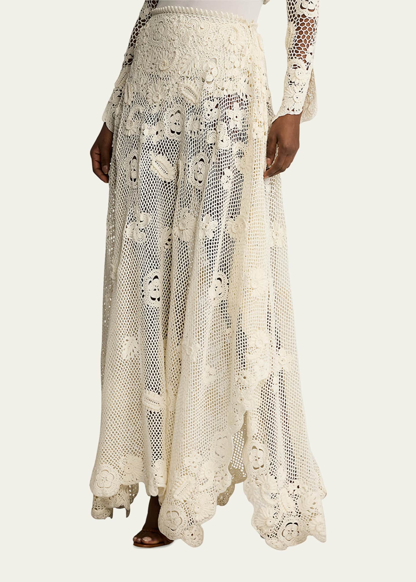 Ralph Lauren Collection Hand-Crocheted Floral Silk Sweater Skirt Image 4 of 5