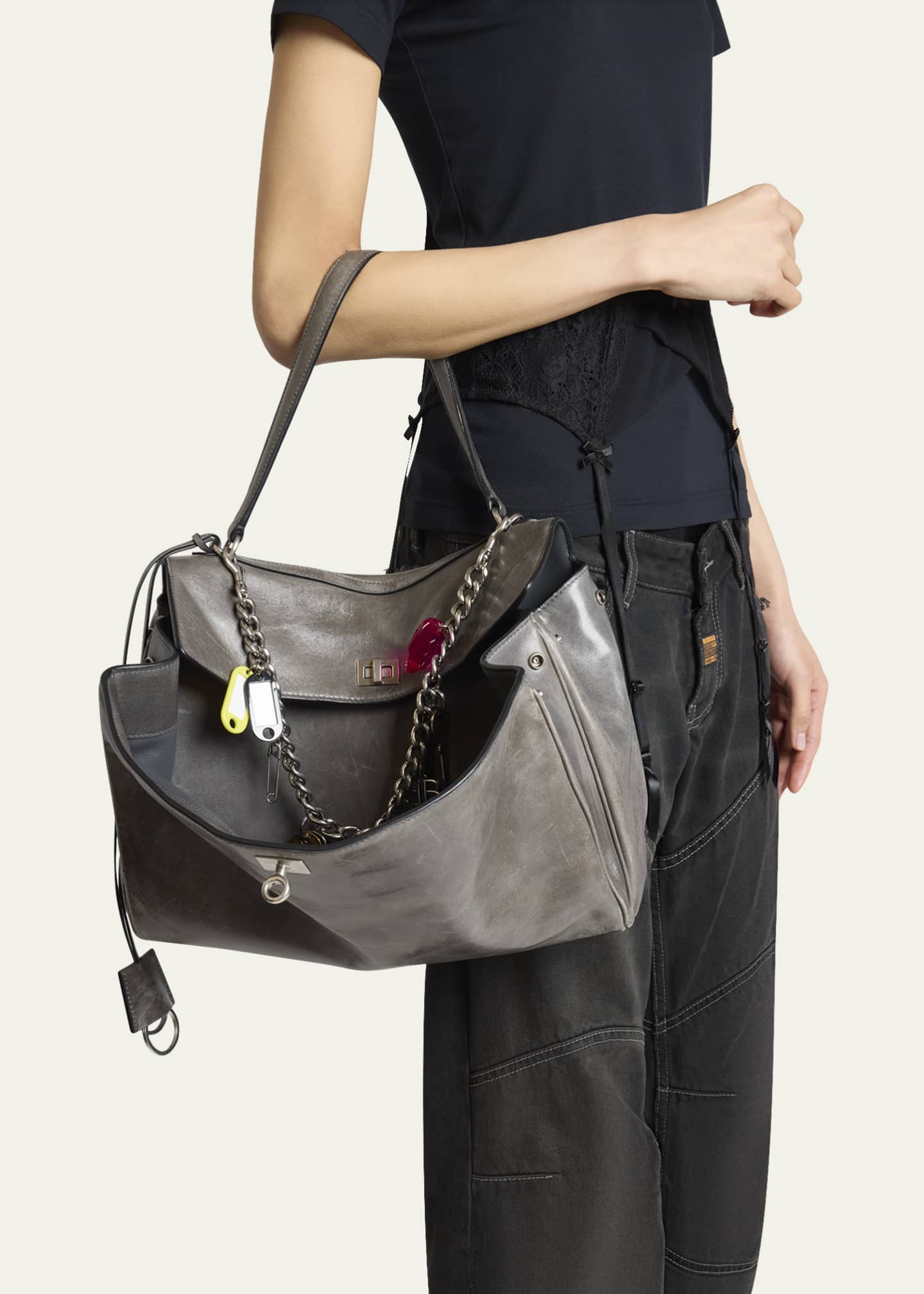 Balenciaga Rodeo Medium Leather Top-Handle Bag with Charms Image 2 of 6