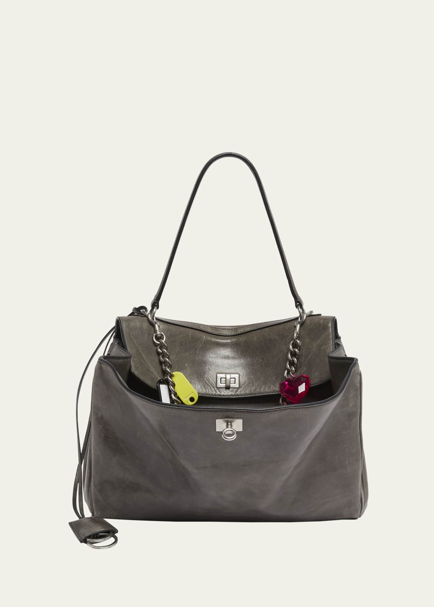 Balenciaga Rodeo Medium Leather Top-Handle Bag with Charms Image 1 of 6