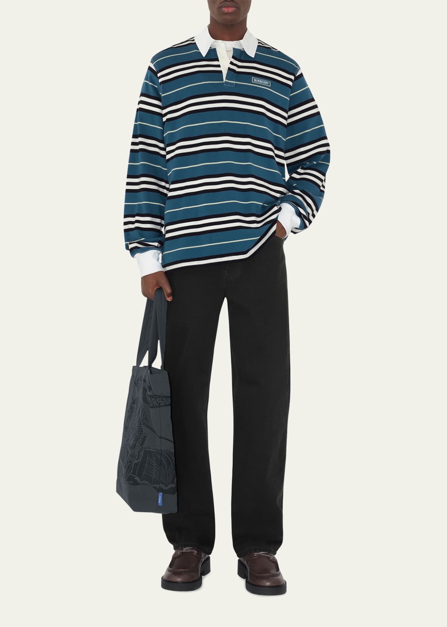 Burberry Men's Multi-Stripe Heavy Jersey Rugby Shirt Image 2 of 4