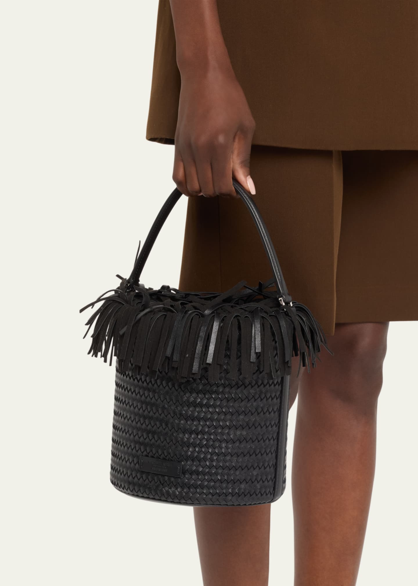 Michael Kors Salerno Fringe Woven Leather Bucket Bag Image 2 of 6