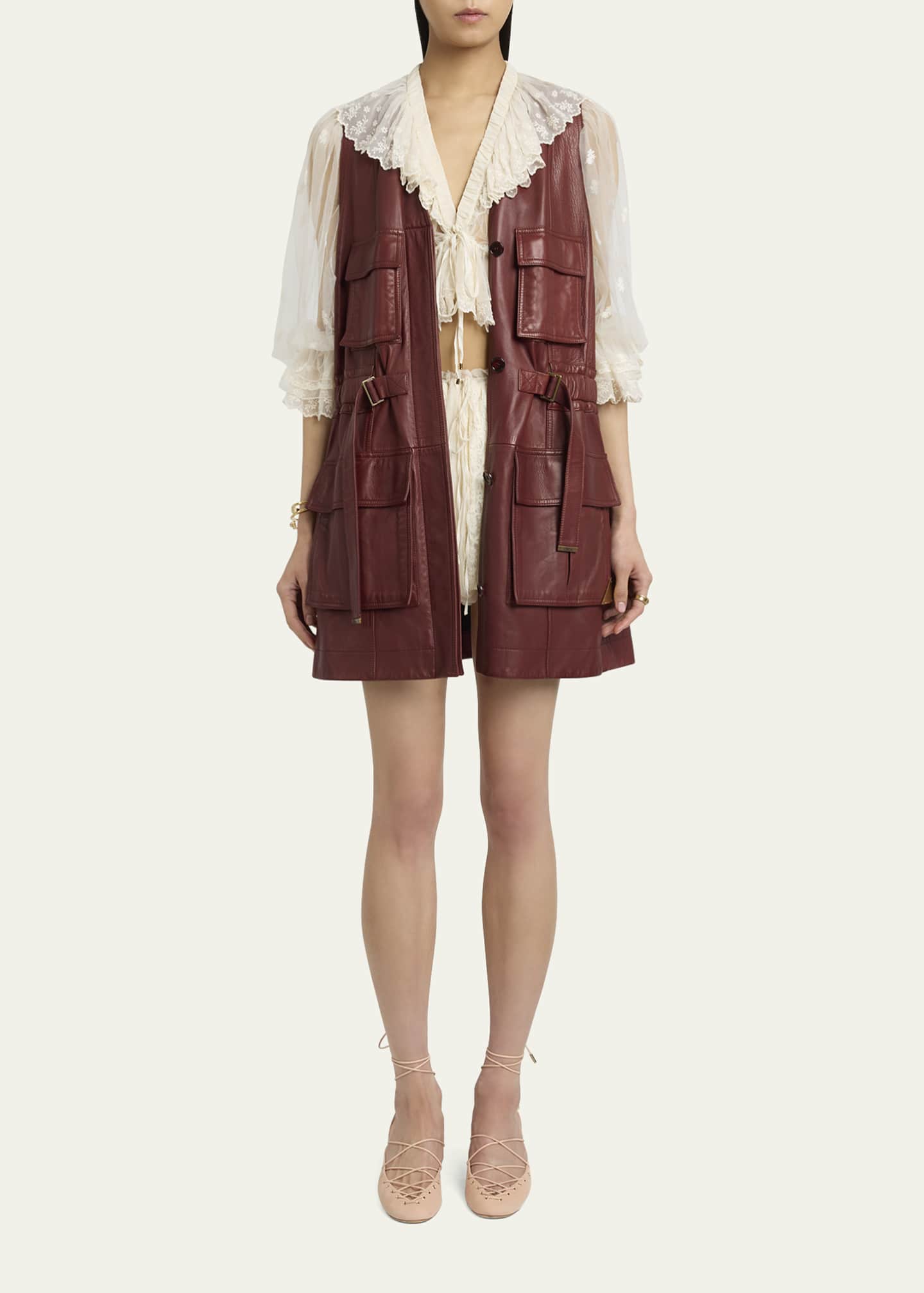Chloe Leather Belted Utilitarian Vest Image 2 of 5