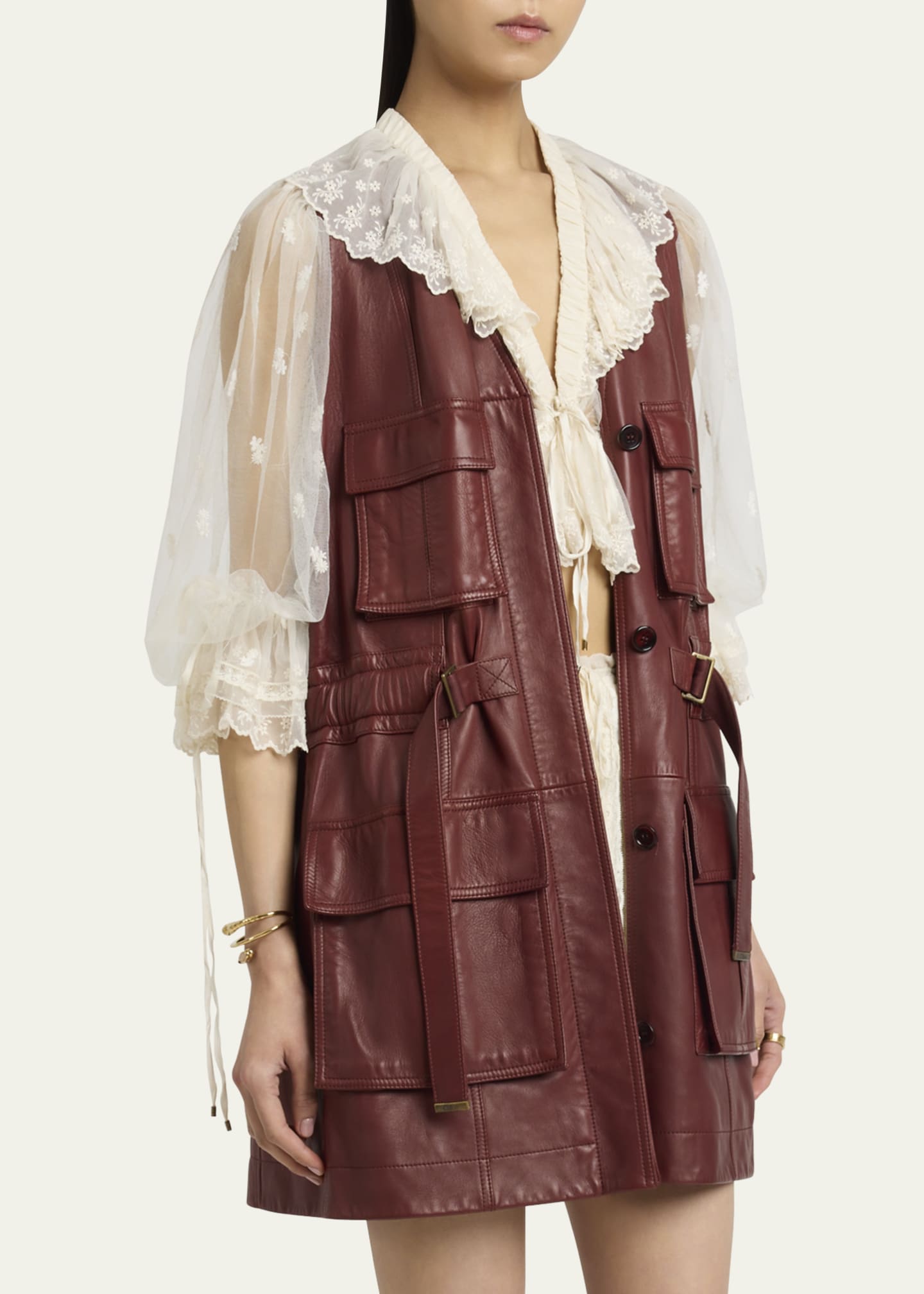 Chloe Leather Belted Utilitarian Vest Image 4 of 5