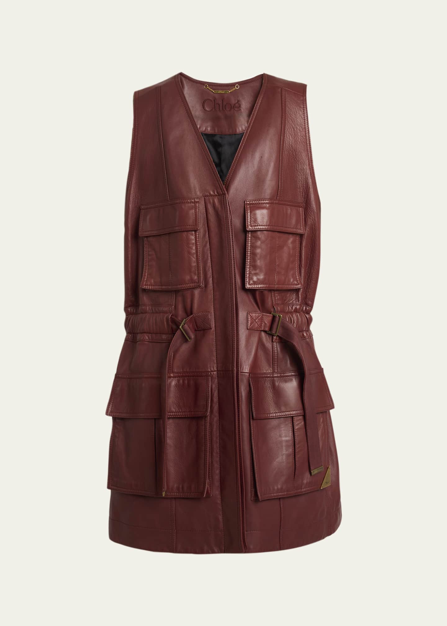 Chloe Leather Belted Utilitarian Vest Image 1 of 5
