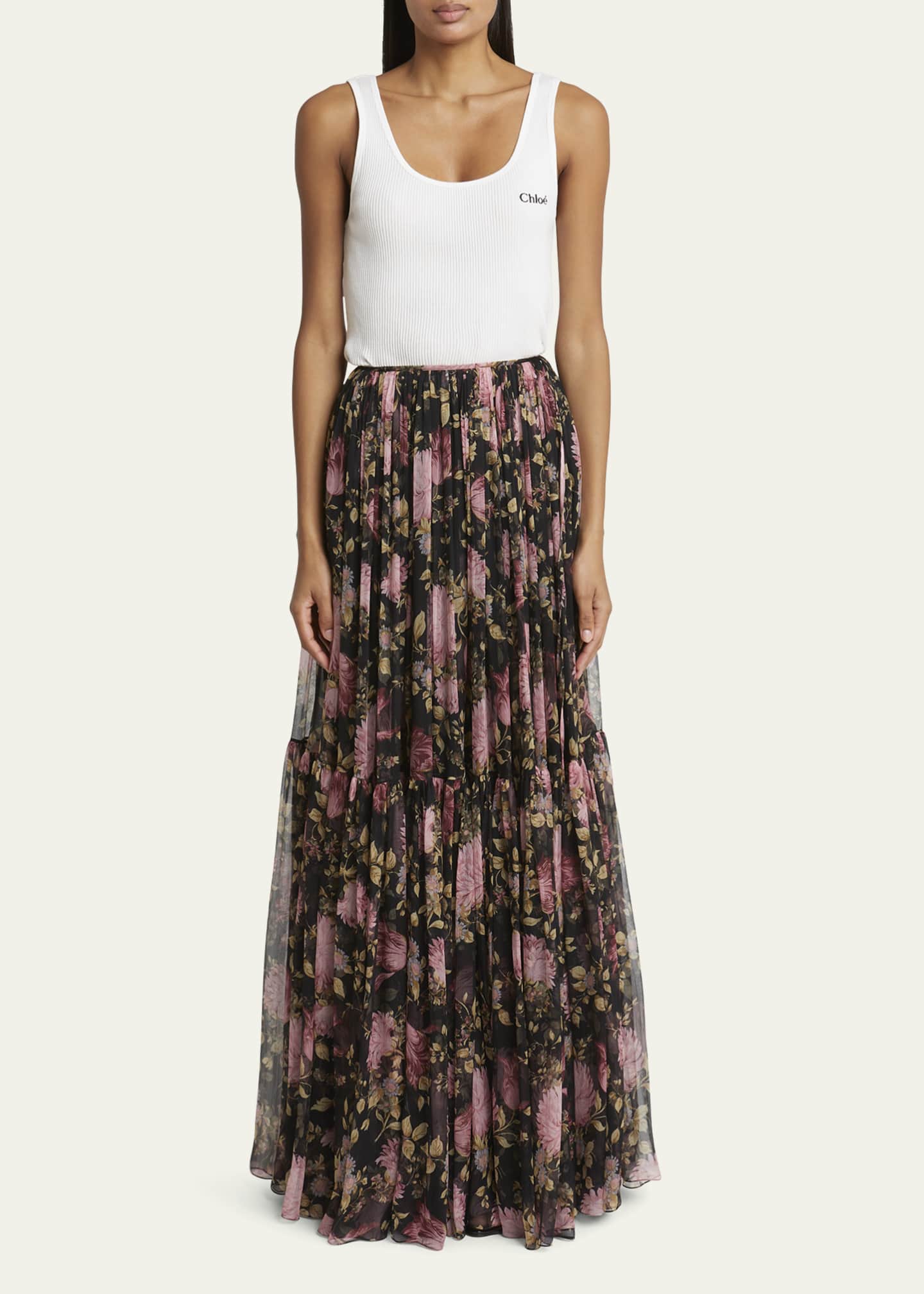 Chloe Gathered Floral Georgette Maxi Skirt - Bergdorf Goodman