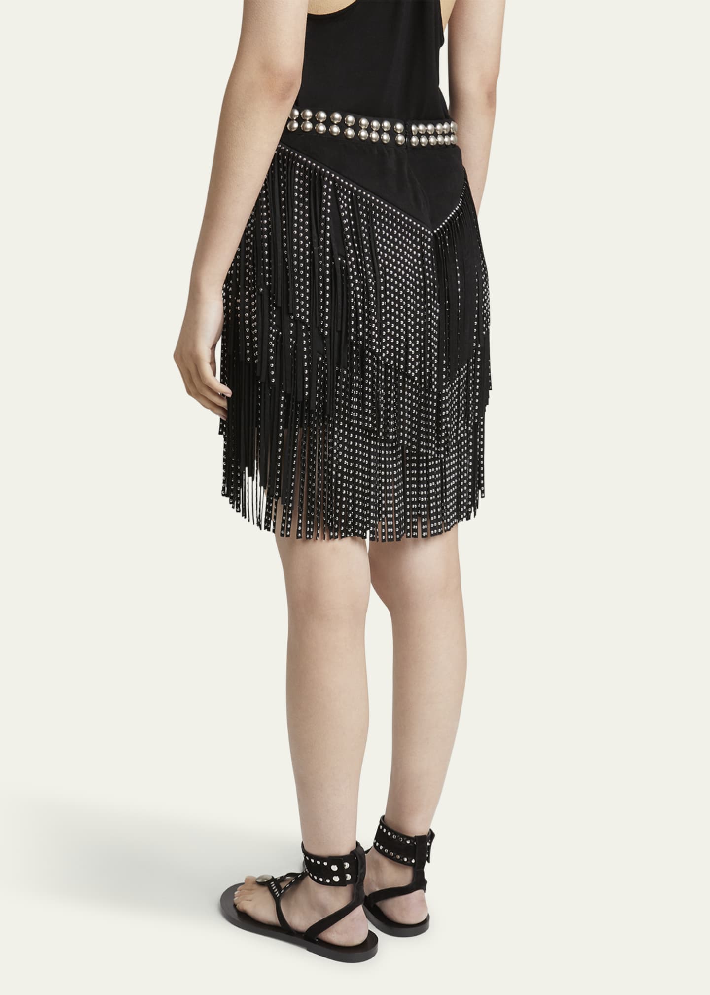 Carmelia Studded Fringe Asymmetric Mini Skirt - Thumbnail 3