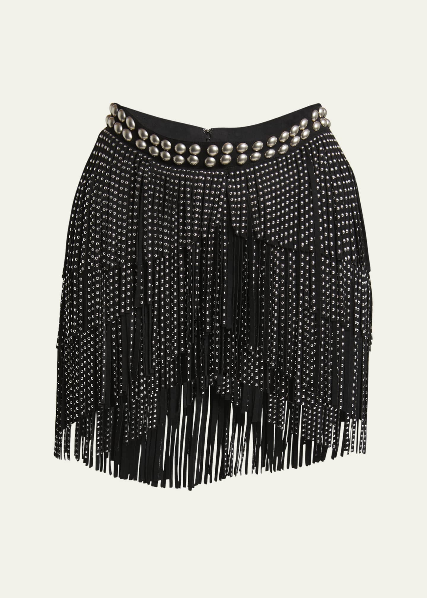 Carmelia Studded Fringe Asymmetric Mini Skirt