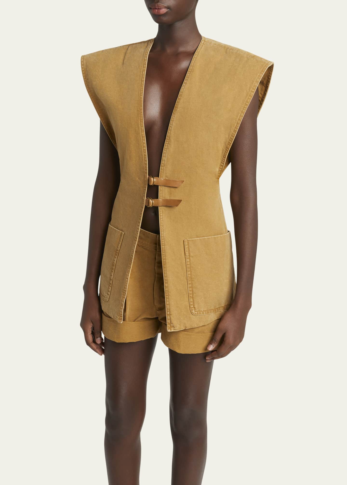 【送料&関税込】Isabel Marant falila Vest ISABEL MARANT Falila leather-trimmed cotton-canvas vest