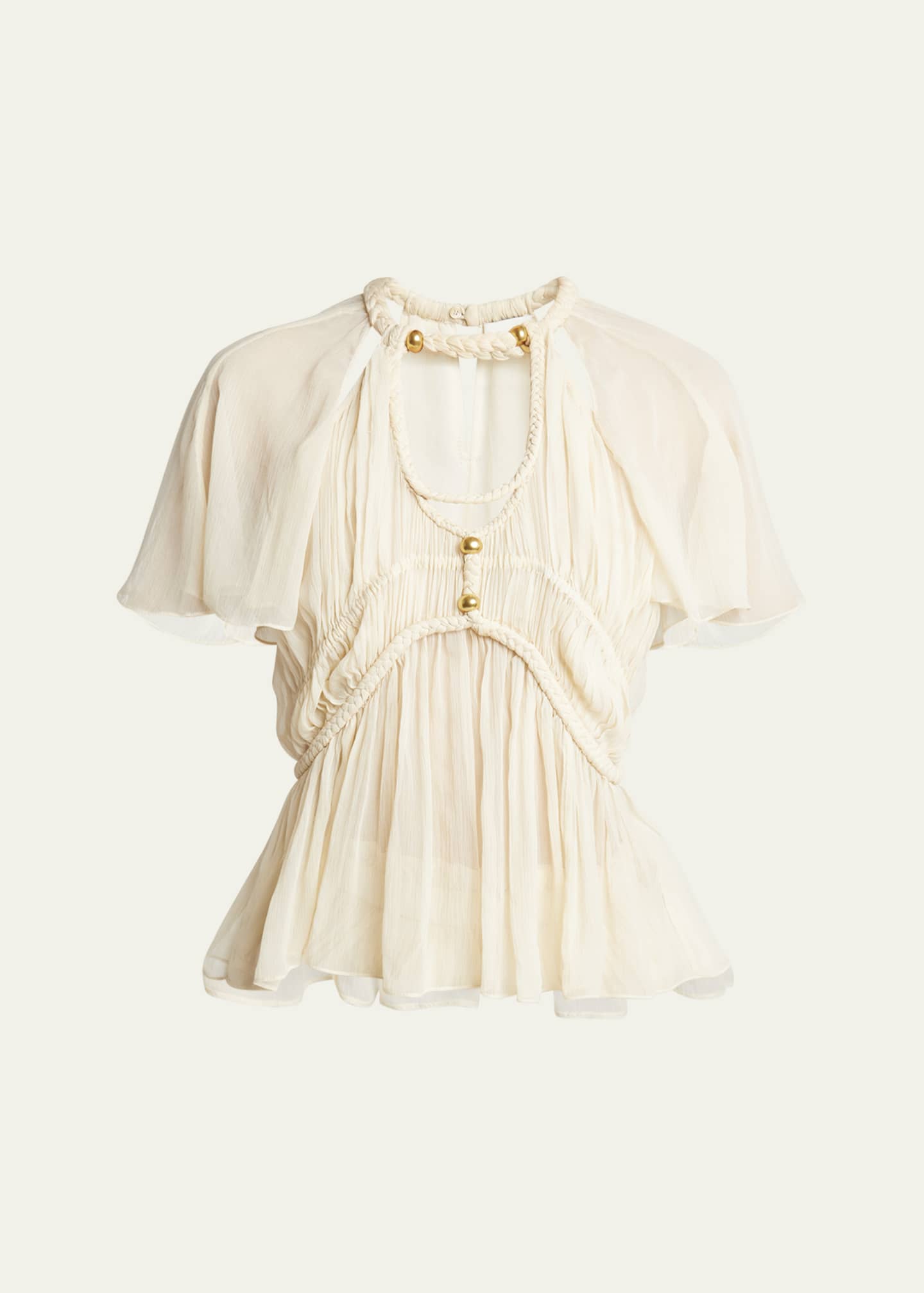 Isabel Marant Rosaline Cutout Pleated Chiffon Silk Top
