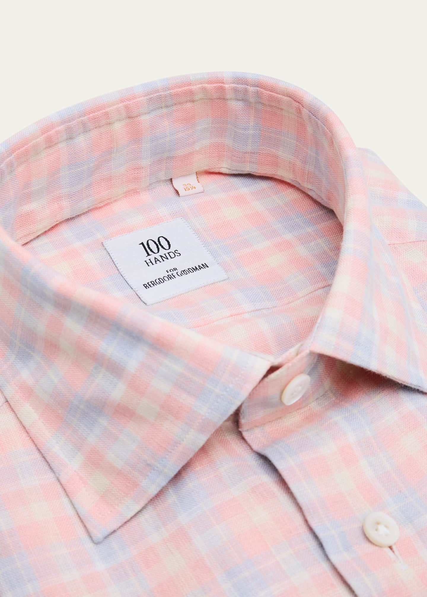 100Hands Men's Linen Plaid Spread-Collar Sport Shirt Image 2 of 2