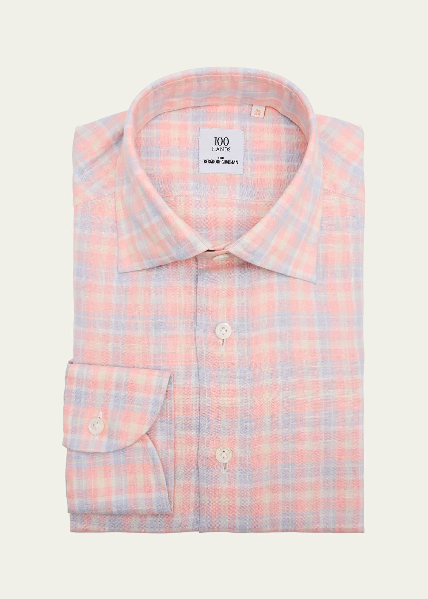 100Hands Men's Linen Plaid Spread-Collar Sport Shirt Image 1 of 2