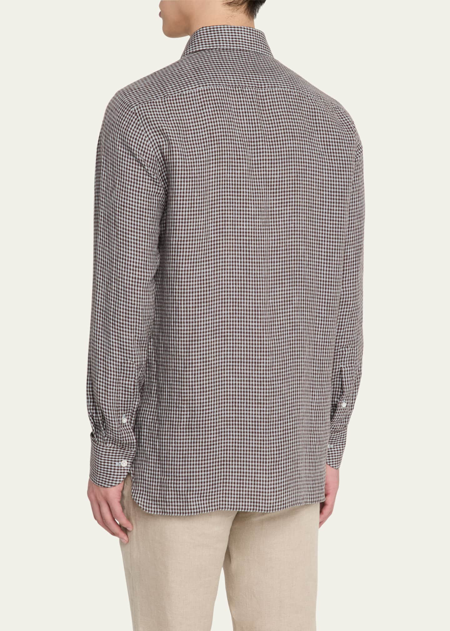 100Hands Men's Linen Gingham Check Casual Button-Down Shirt Image 3 of 5