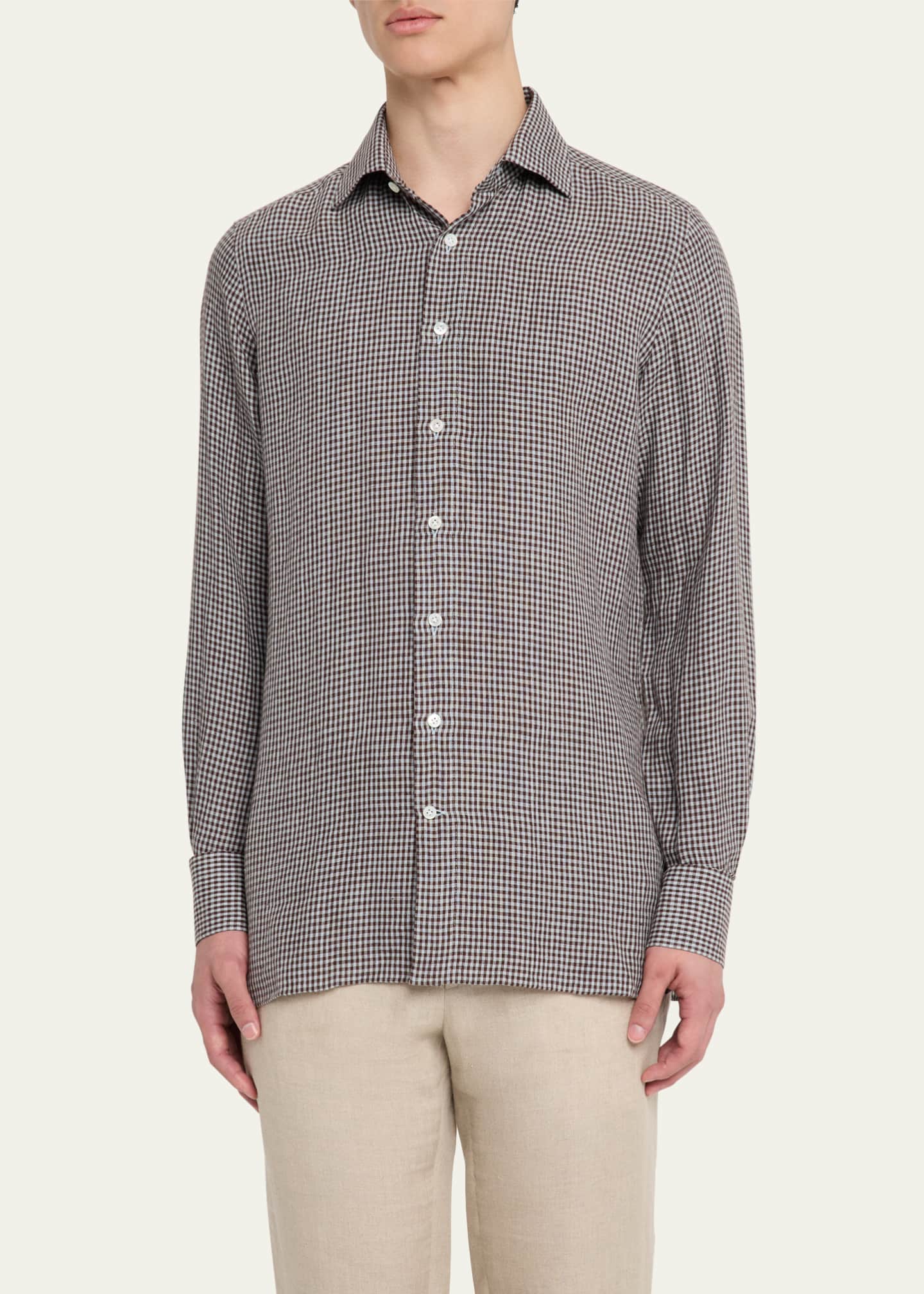 100Hands Men's Linen Gingham Check Casual Button-Down Shirt Image 4 of 5