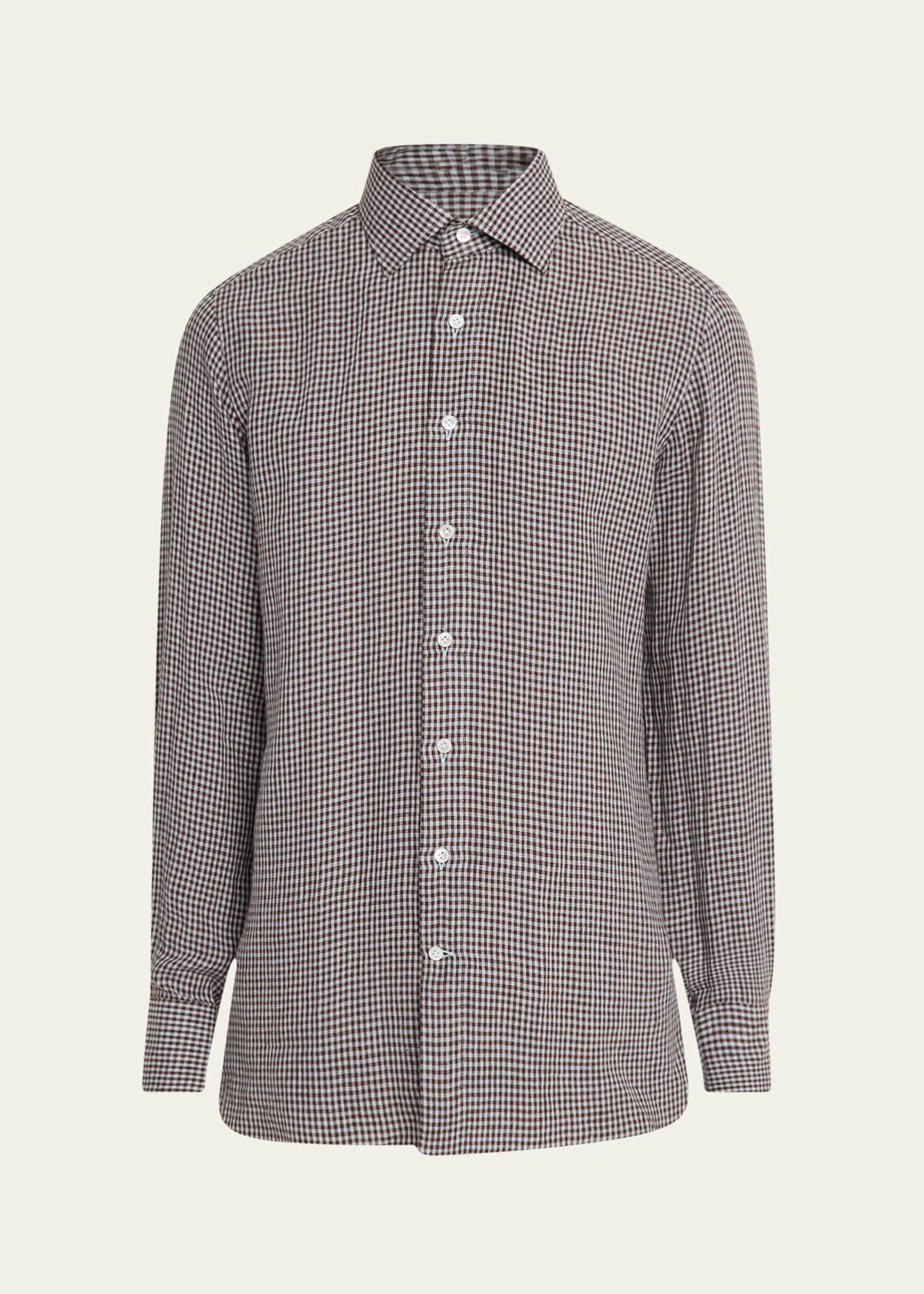 100Hands Men's Linen Gingham Check Casual Button-Down Shirt Image 1 of 5