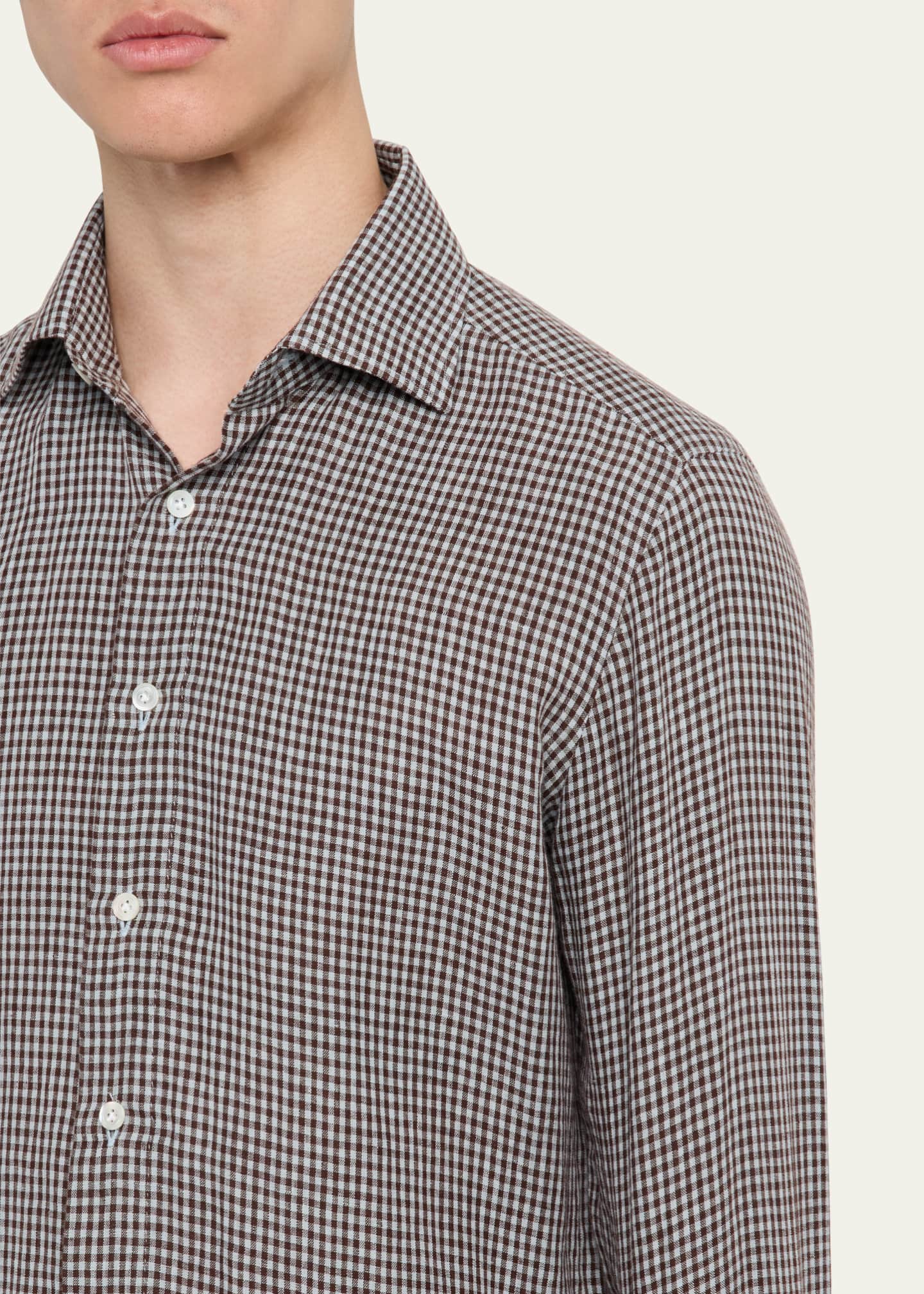 100Hands Men's Linen Gingham Check Casual Button-Down Shirt Image 5 of 5
