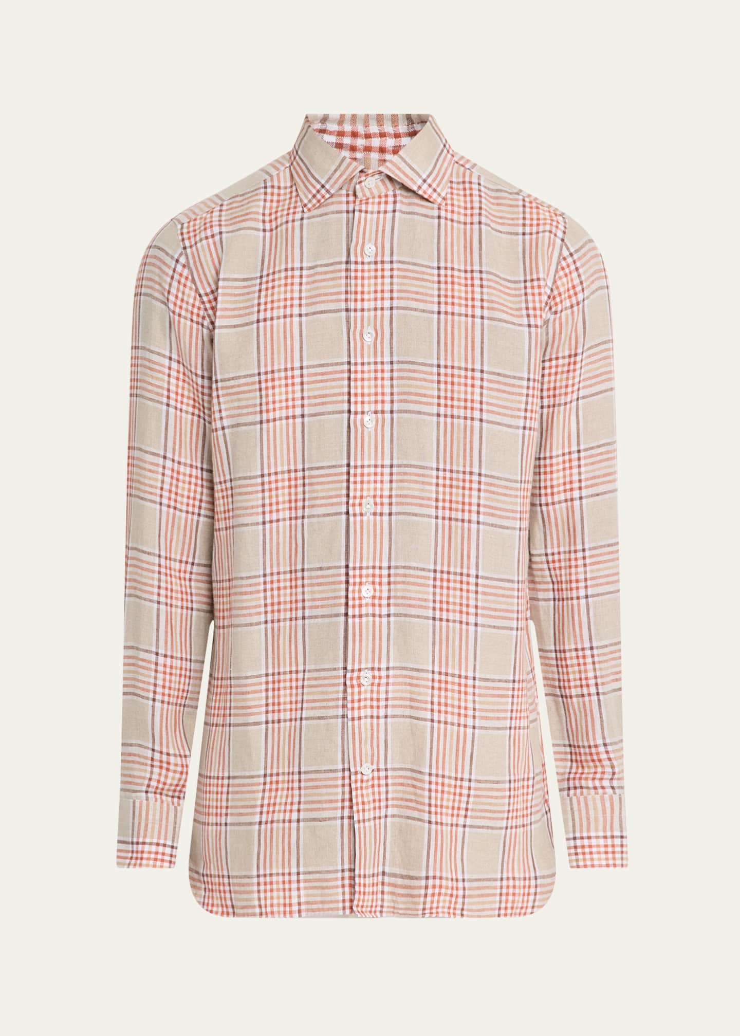 100Hands Men's Linen Check Casual Button-Down Shirt Image 1 of 5