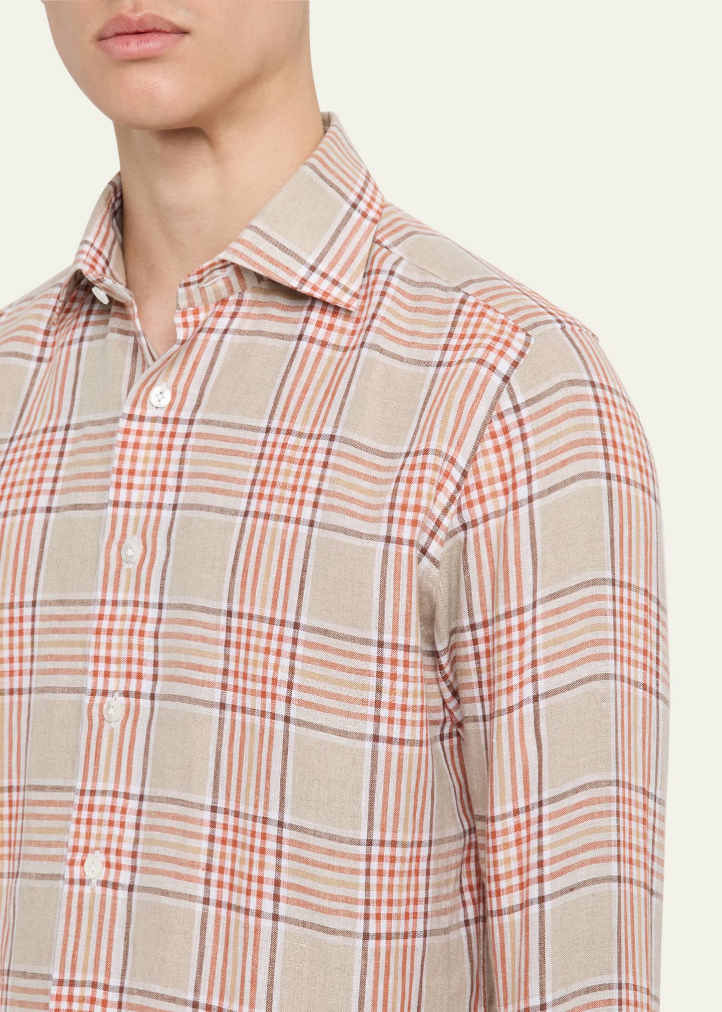 100Hands Men's Linen Check Casual Button-Down Shirt Image 5 of 5