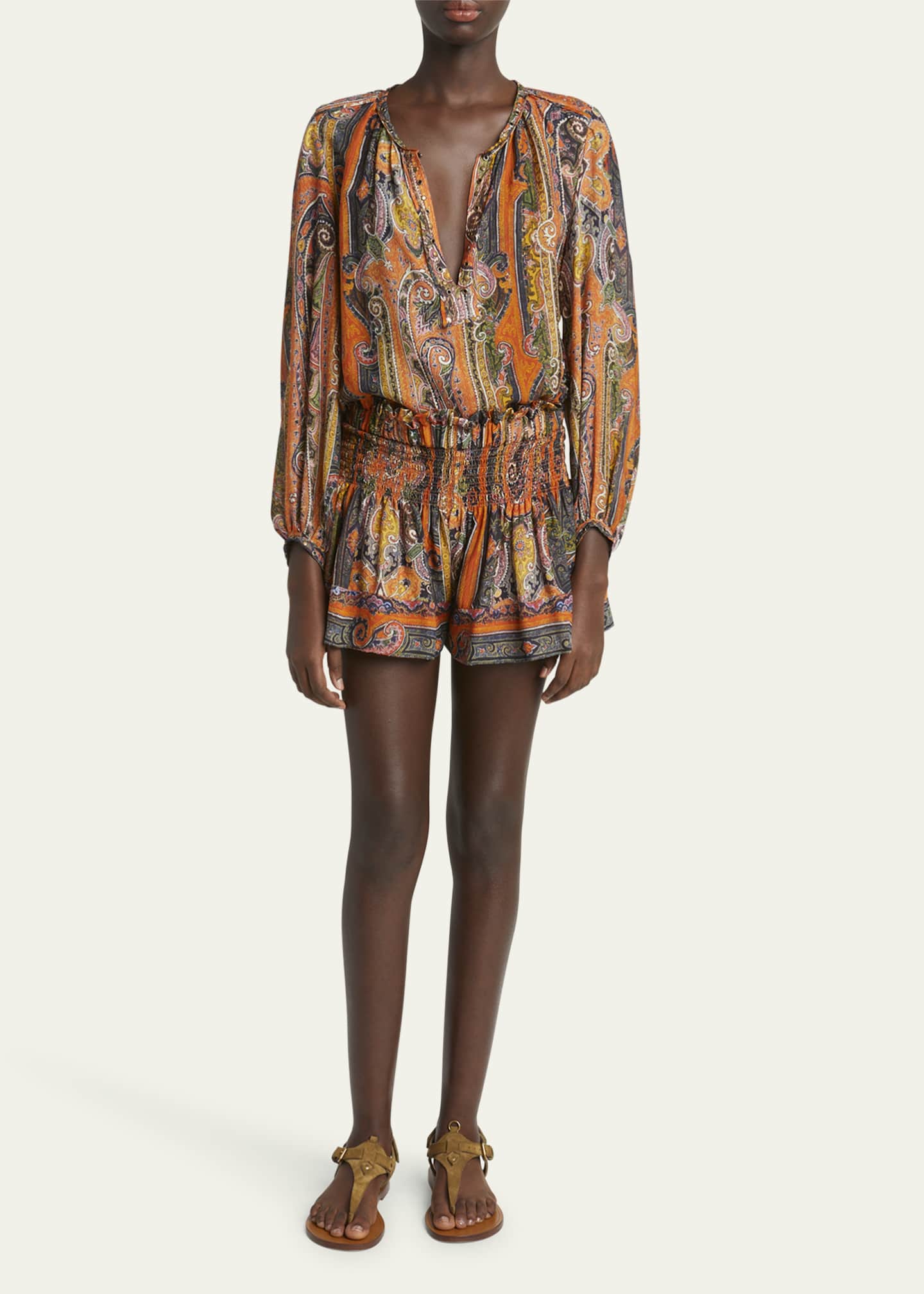 Isabel Marant Maelly Paisley Wide Silk Shorts Image 2 of 5