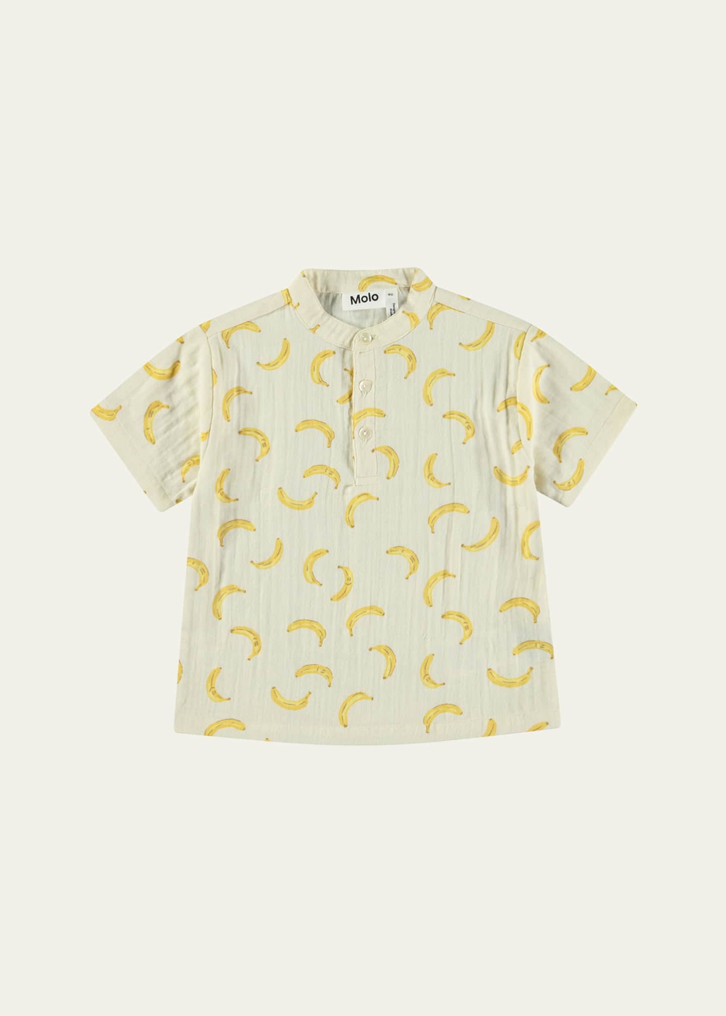 Molo Boy's Ever Banana-Print Shirt, Size 6M-2 Image 1 of 3