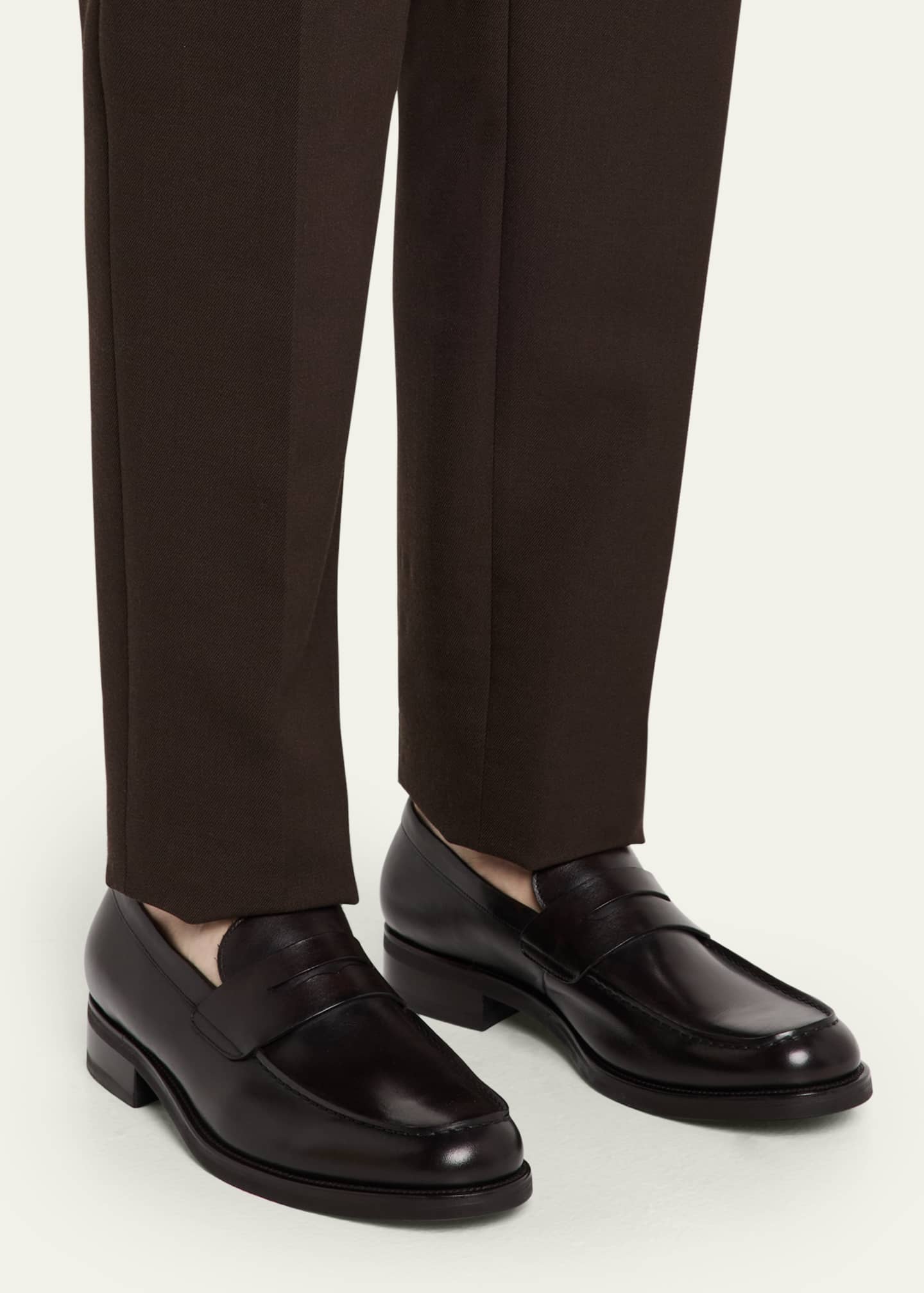 Bergdorf Goodman Men's Brushed Leather Rubber-Sole Penny Loafers Image 2 of 6