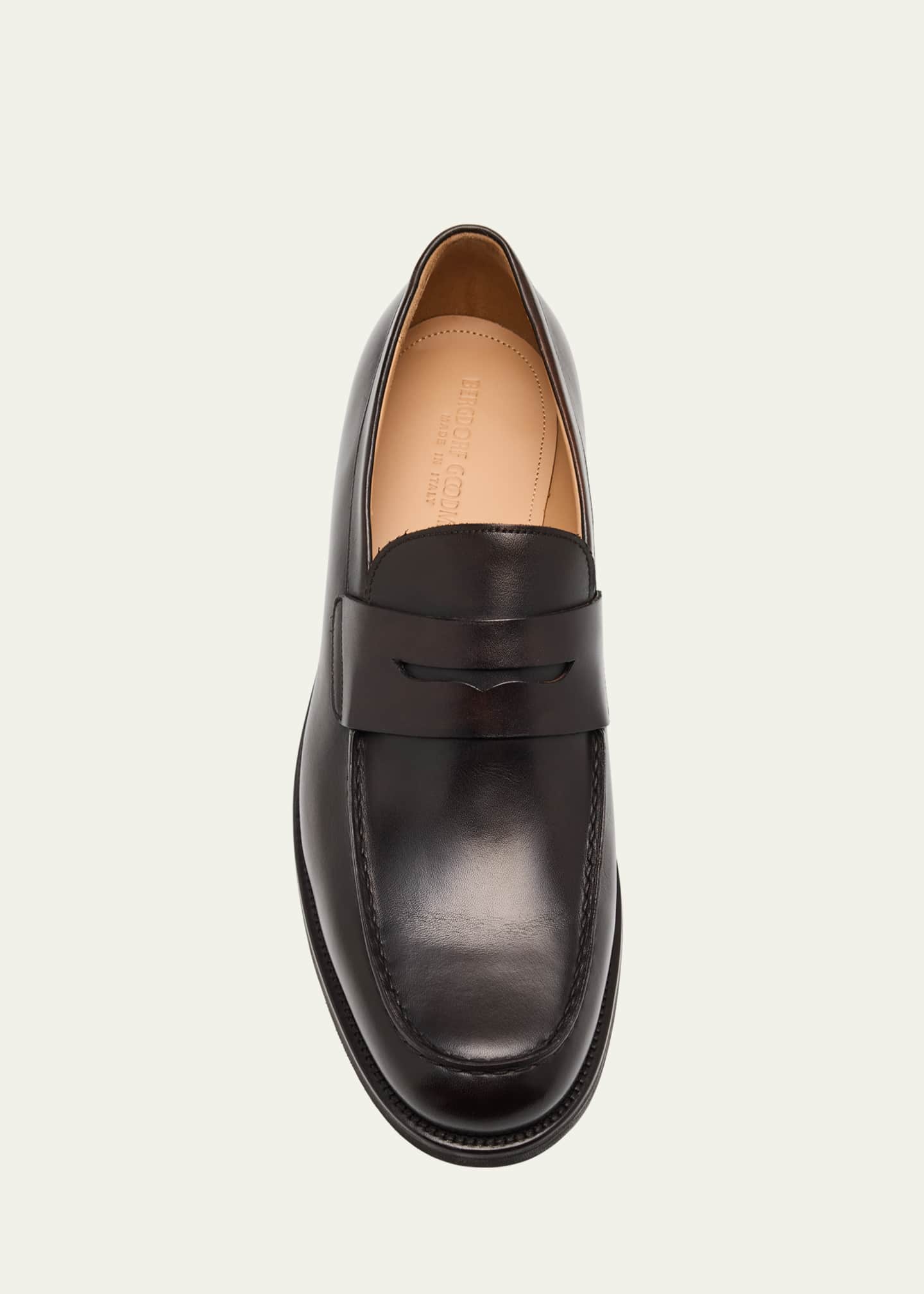 Bergdorf Goodman Men's Brushed Leather Rubber-Sole Penny Loafers Image 6 of 6