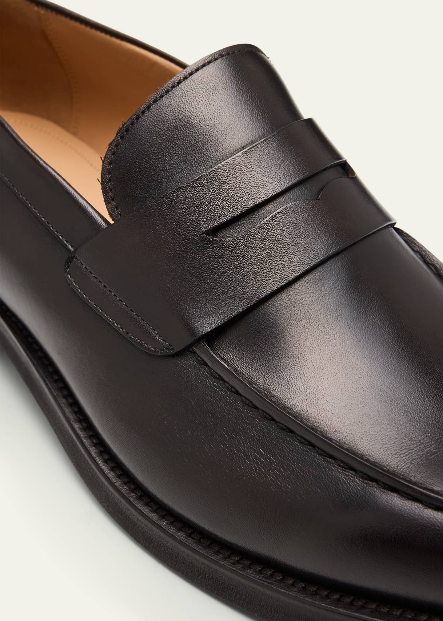 Bergdorf Goodman Men's Brushed Leather Rubber-Sole Penny Loafers Image 5 of 6