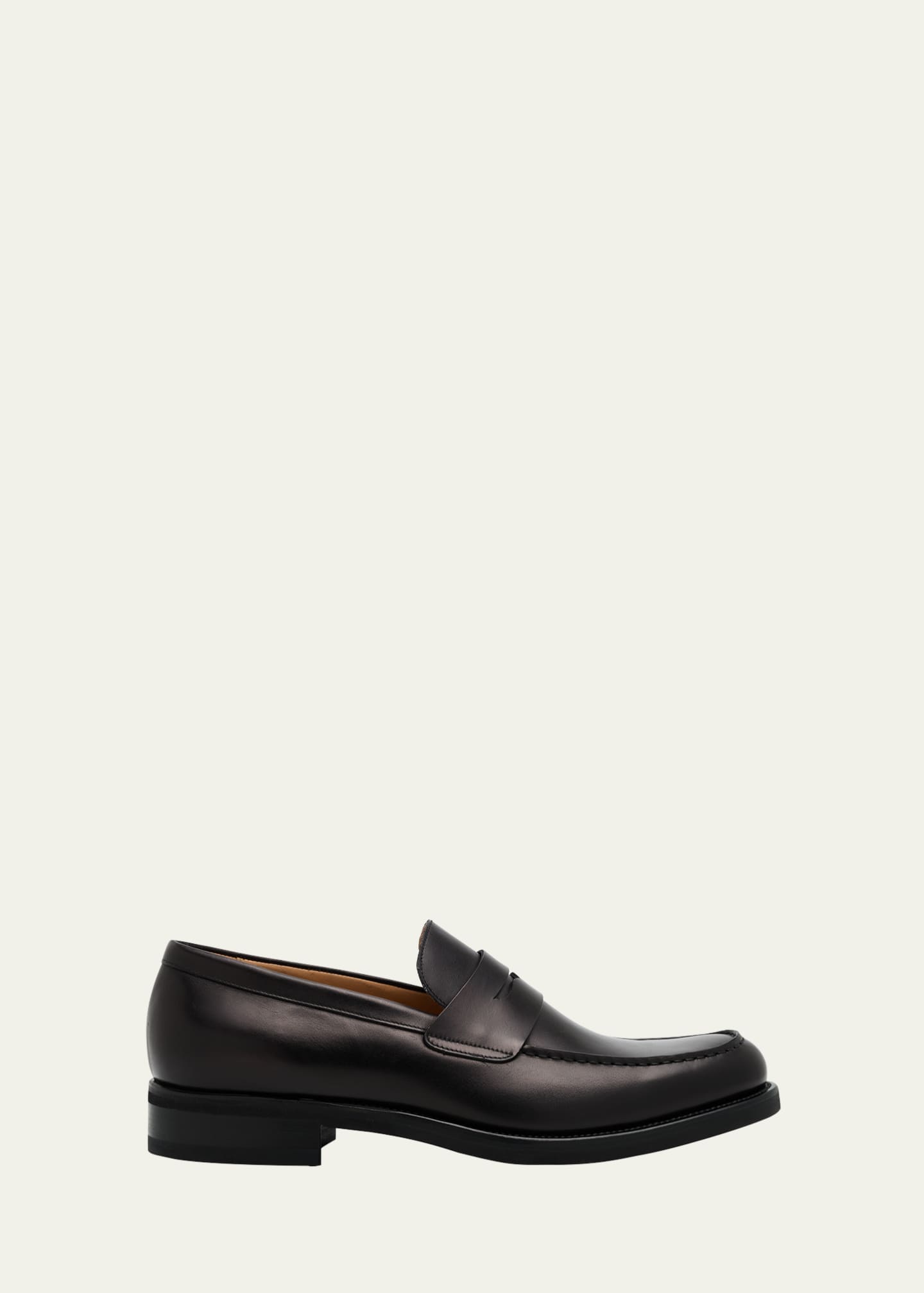 Bergdorf Goodman Men's Matte Leather Rubber-Sole Penny Loafers Image 1 of 6